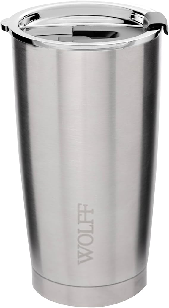 WOLFF - Copo Térmico de Aço Inox Parede Dupla Com Tampa 600ml Prata - Para Viagem - Mantém a Bebida na Temperatura Ideal Menor preço em WOLFF - Copo Térmico de Aço Inox Parede Dupla Com Tampa 600ml Prata - Para Viagem - Mantém a Bebida na Temperatura Ideal