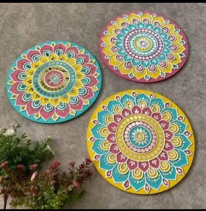Lippan Art Wall Hanging, Colorful Mandala Design, Home Decor and Kitchen Decor, Set of 3-image-12