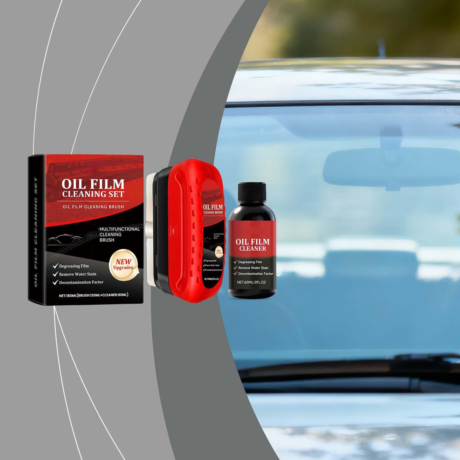 Spazzola in Vetro per Aloni d' Olio Pannello di Pulizia Universale | Kit Pulizia Parabrezza Auto con Rimuovitore Macchie per Auto Interno Esterno Schermo PP Pelle SUV e Ve