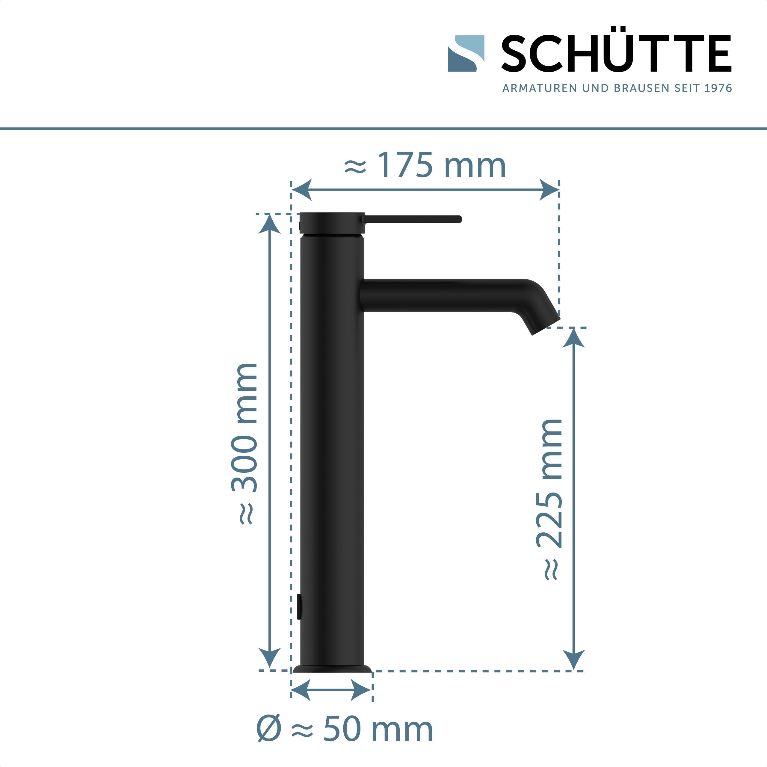 SCHÜTTE Waschtischarmatur für Aufsatzwaschbecken LOS ANGELES 33116, Wasserhahn Bad hoher Auslauf, hohe Armatur Badezimmer, Einhebelmischer Bad Auslauf Höhe 225 mm, Mischbatterie Waschbecken, Schwarz