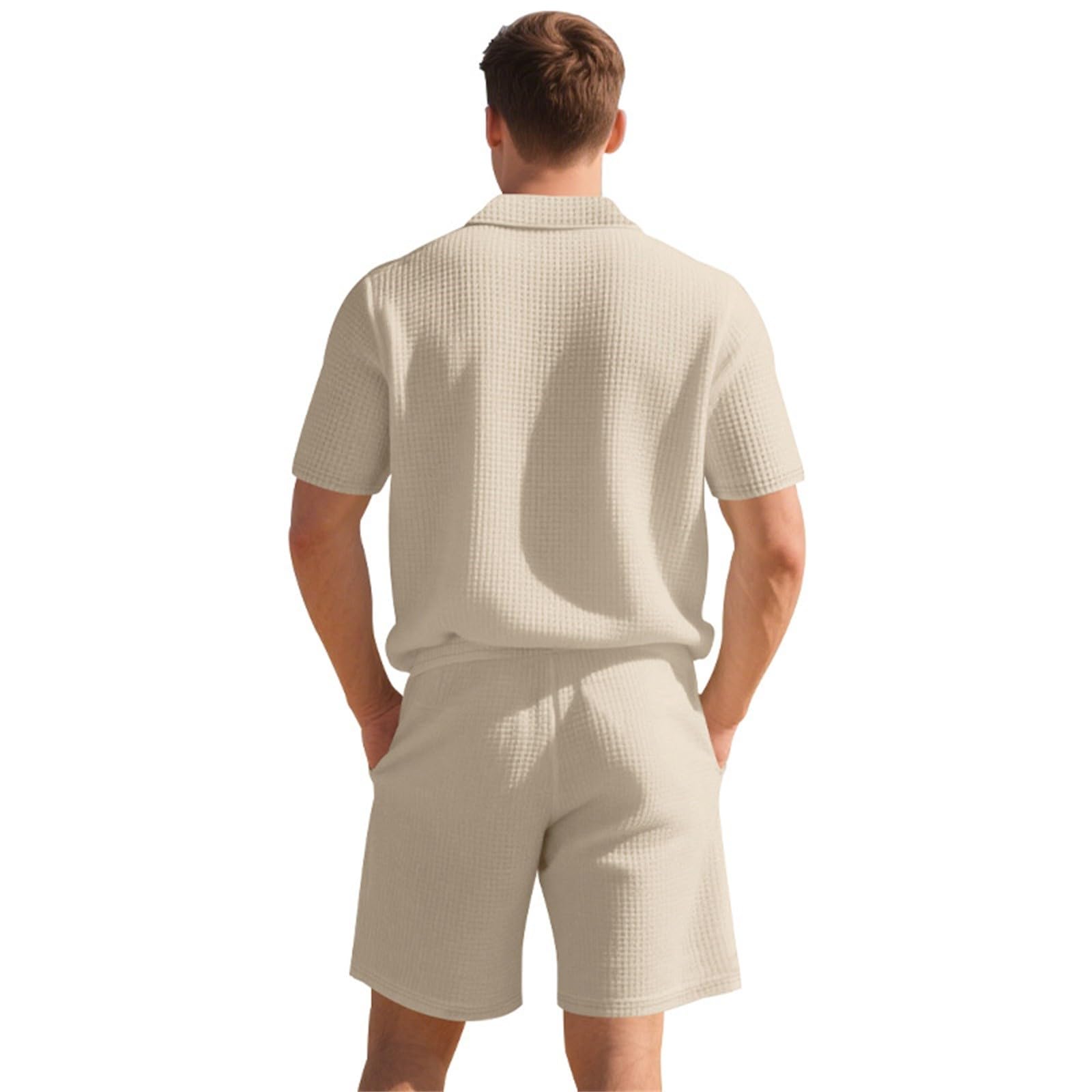 Generico 2 Pezzi Uomo Sportiva Estivo Tuta Leggero Coordinato Polo e Pantaloncini Abbigliamento Sportivo Casual Elegante Vestiti Estivi Uomo Completino Palestra Tuta Corta
