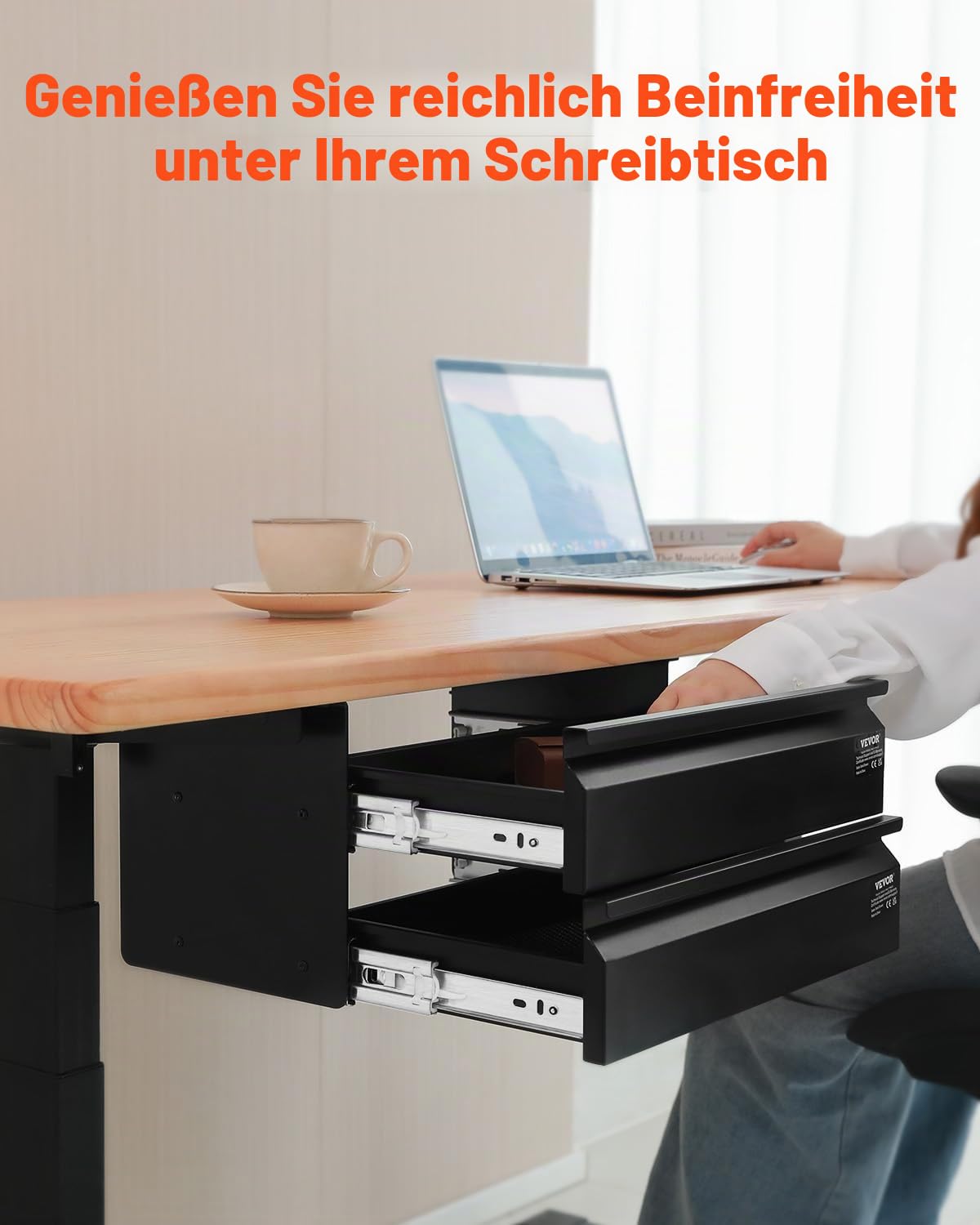 VEVOR Untertisch Schublade 457x227x200mm, Unterbau Schreibtisch, versteckter 2-lagiger Aufbewahrungs-Organizer, Bleistiftschublade unter dem Tisch für Sitz-Steh-Arbeitsplätze zu Hause
