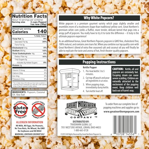8oz White Popcorn Machine Popcorn Packets - All-in-One Pre-Measured Gluten Free White Popcorn Kernels for Popping with Salt and Coconut Oil Packs by Great Northern Popcorn (24 Case) - image 7