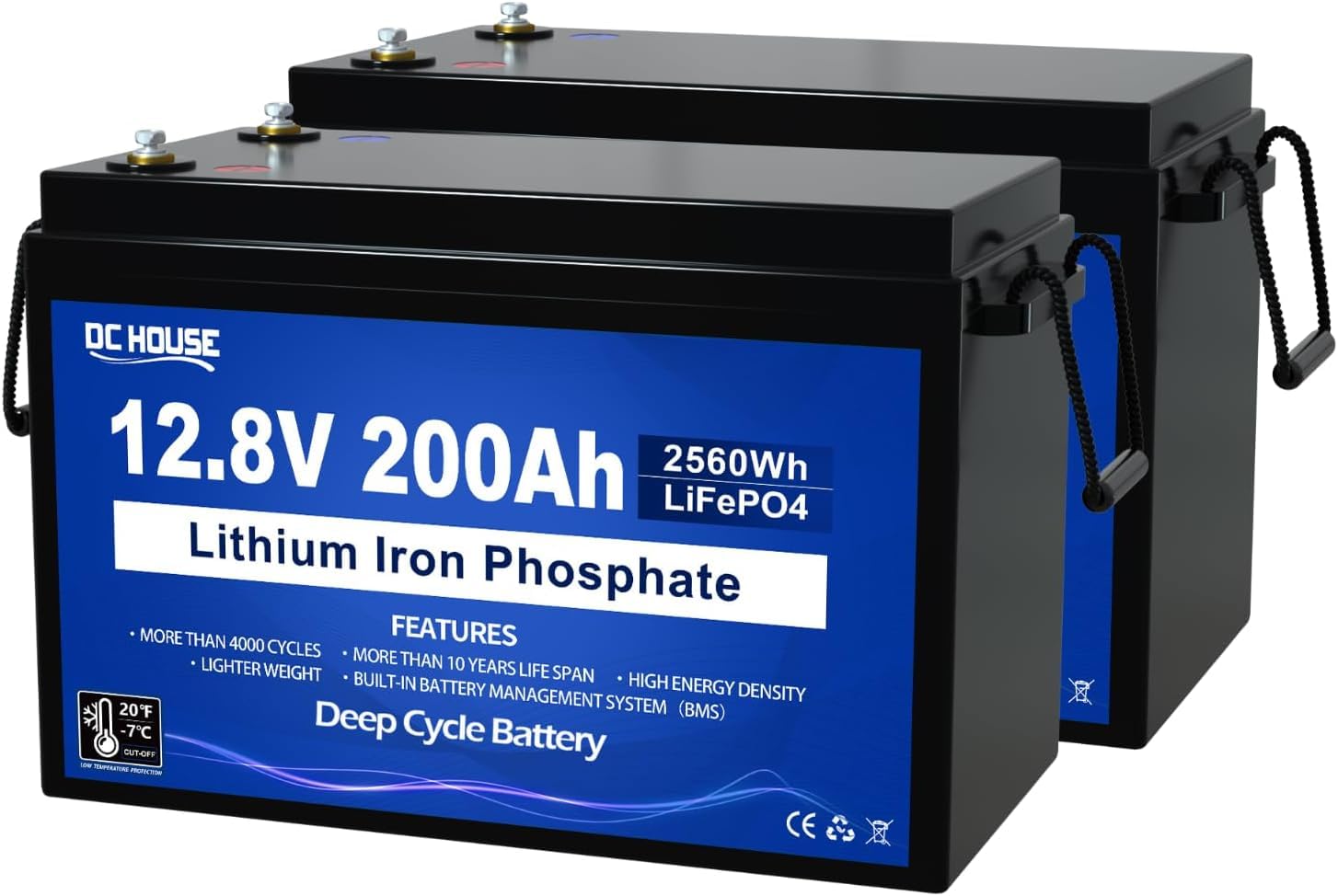 DCHOUSE LiFePO4 12V 200Ah Battery with Over 4000 Deep Cycles and BMS Deep Temperature Protection, 2560Wh Lithium Battery for Motorhomes, Solar Systems, Motor Boats, Lawn Mowers, Camping