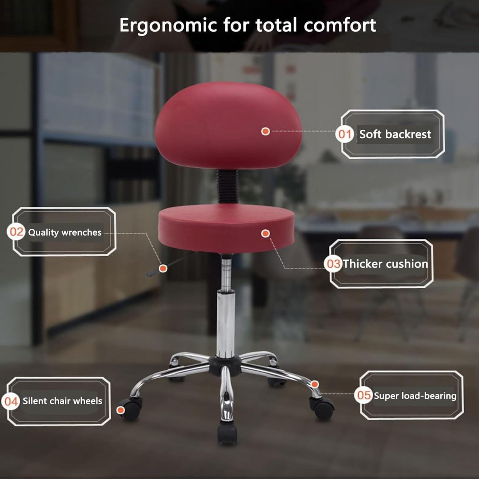 Sgabello girevole con ruote , sedia ergonomica girevole, sedia da disegno, sedia a sella regolabile in altezza con sollevamento pneumatico idraulico, per clinica parrucchiere laboratorio cucina casa u