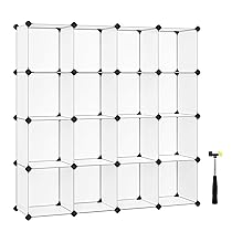 SONGMICS Scarpiera Componibile, Scaffale a 16 Cubi Modulari, Guardaroba, Recinto per Animali Domestici, Camera da Letto Cabina Armadio Ingresso, 31 x 123 x 123 cm, Bianco LPC44L