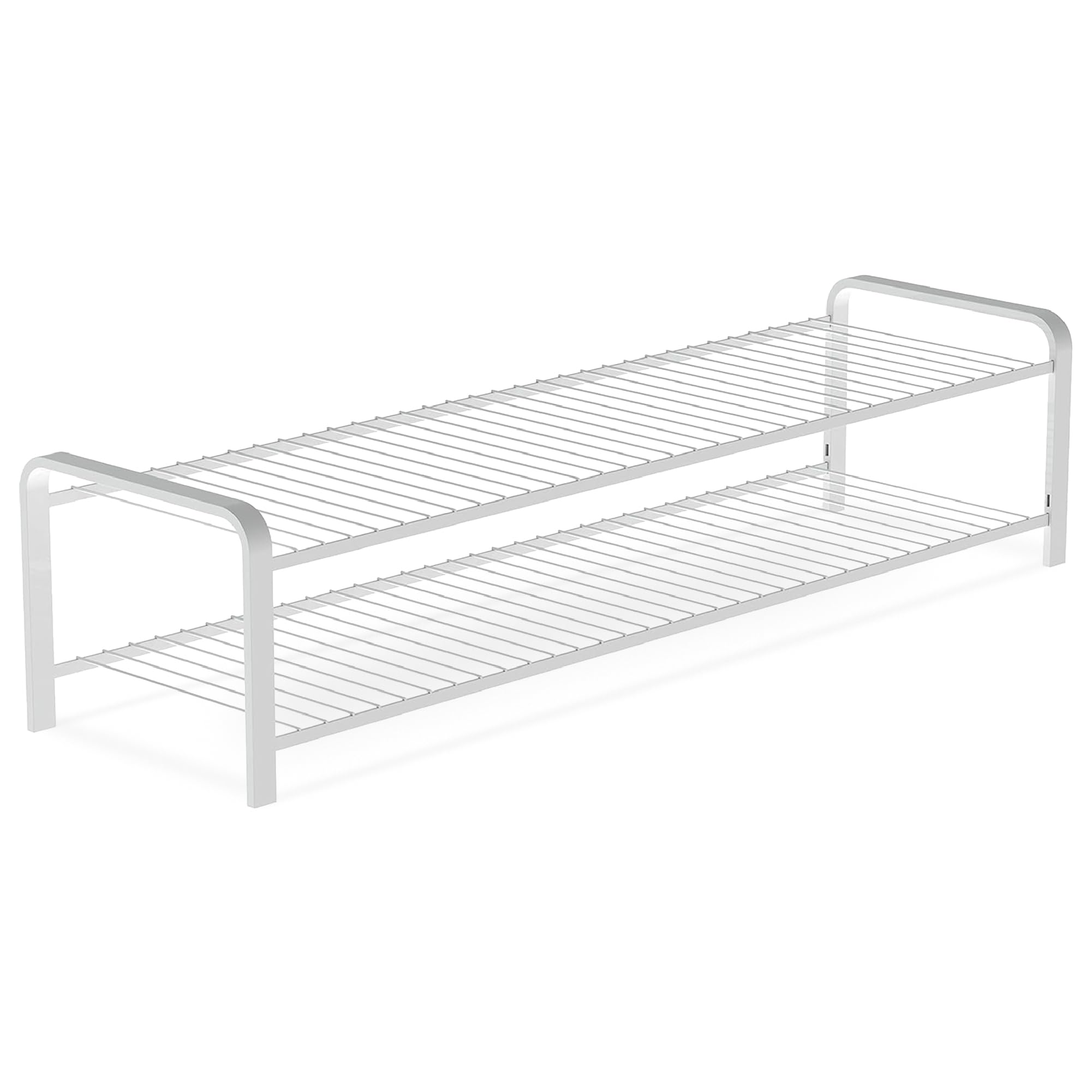 LM 393 Schmales Schuhregal für Eingangsbereich, Flur und Schrank, platzsparende Aufbewahrung und Organisation, 107 cm breit (2 Ebenen, Weiß)
