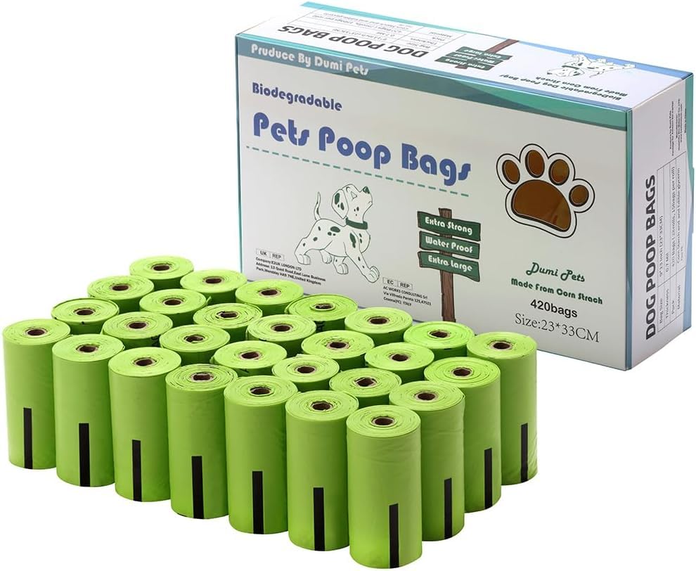 Dumi Pets Bolsas para perro extra gruesas y fuertes, 100% a prueba de fugas, 420 bolsas biodegradables (verde)