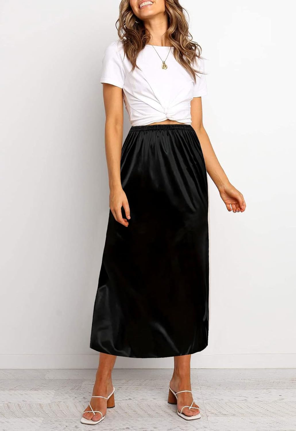 Ellames Women's 2 Pieces Half Slips for Under Dresses Satin Long Underskirt Half Slip Shirt Skirt Extender - Image 2