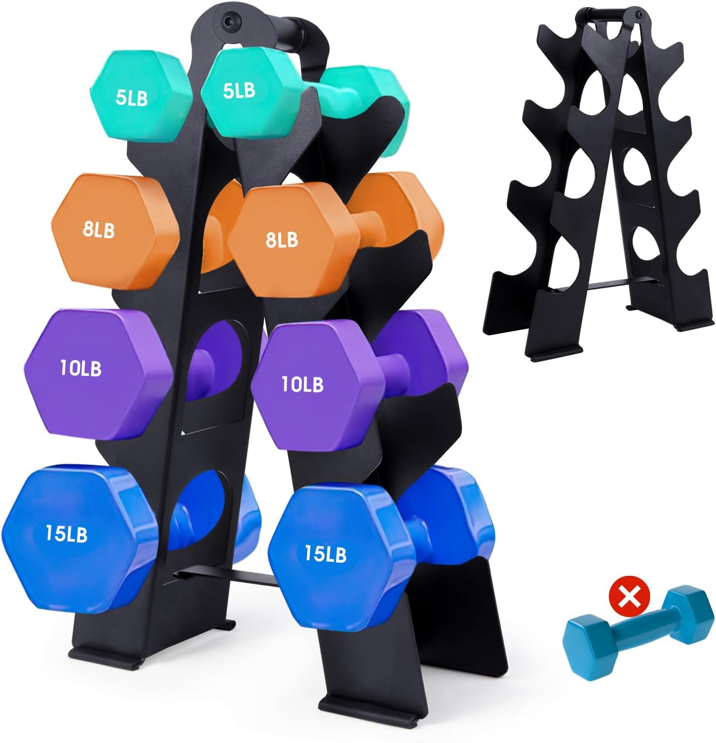 Dumbbell Rack Stand Only(Dumbbells not Included), Compact A-Frame Weight Rack for Dumbbells, Rust-Resistant Coated Dumbbell Storage Rack, Dumbbell Stand with Handle & Non-Slip Base for Home Gym Workout