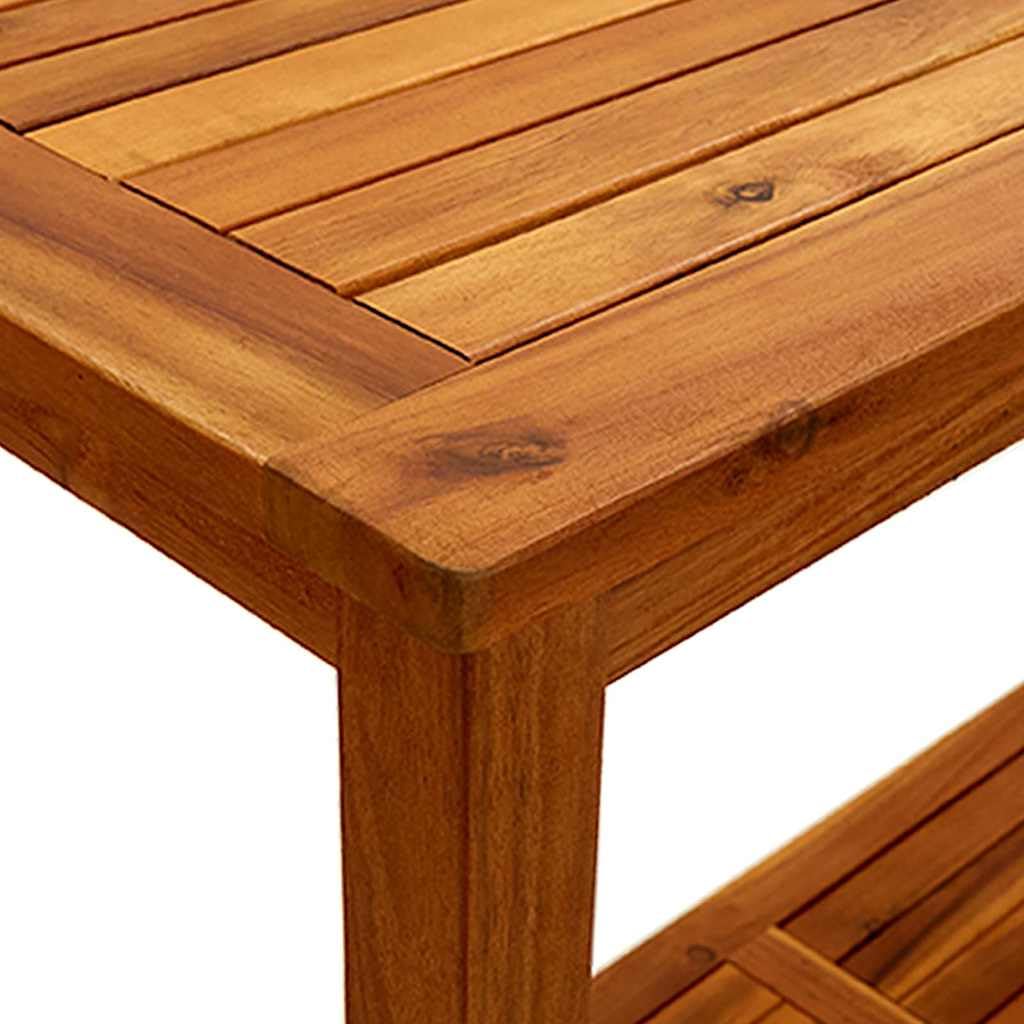 Mesa consola de jardín de madera maciza de acacia, 110 x 40 x 75 cm, con estante, resistente a la intemperie y estable, para terraza, balcón, exterior, ahorra espacio y fácil de limpiar como