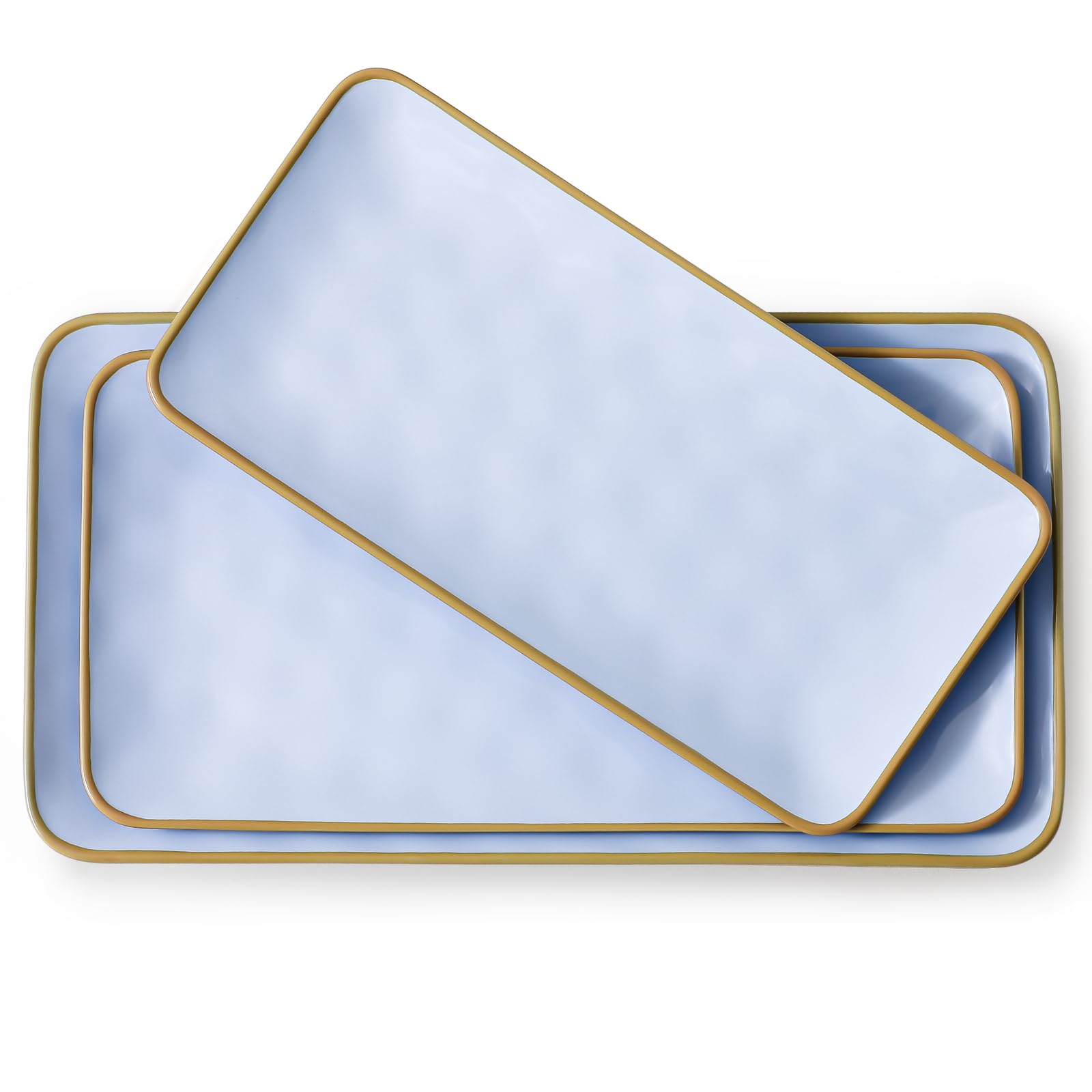 Photo 1 of CULIVORA Ceramic Rectangle Serving Platter: 15.6/14.1/12.6 Inch Large Serving Dishes for Entertaining Party, Turkey, Cheese, Sushi, Snack and Dessert, Microwave Dishwasher Safe, Blue