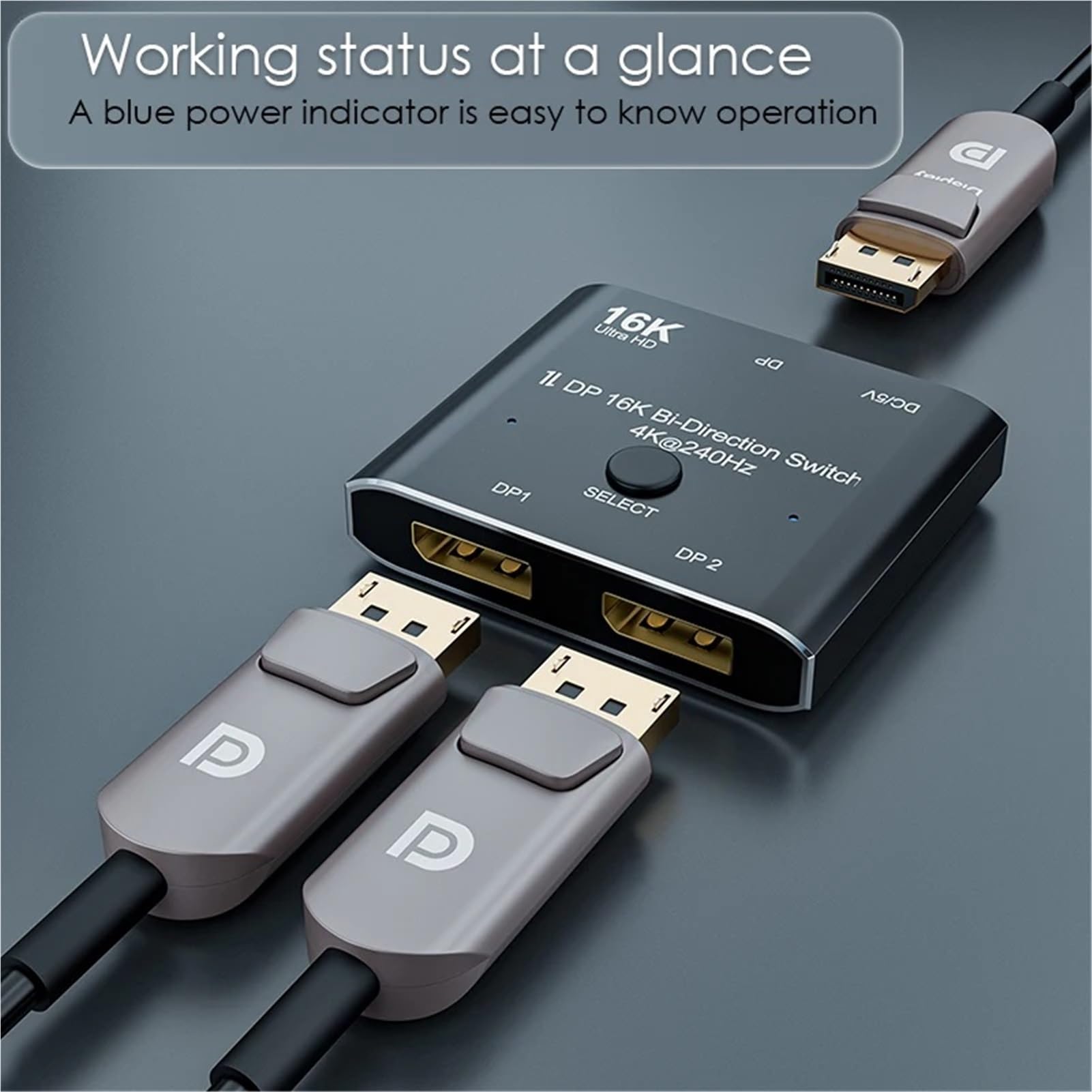 Adaptateur 1x2/2x1 16K DP bidirectionnel Splitter 2 entrées 1 Sortie DisplayPort Vidéo 8K/30Hz 4K/120Hz for PC Gamer Fonction Efficace