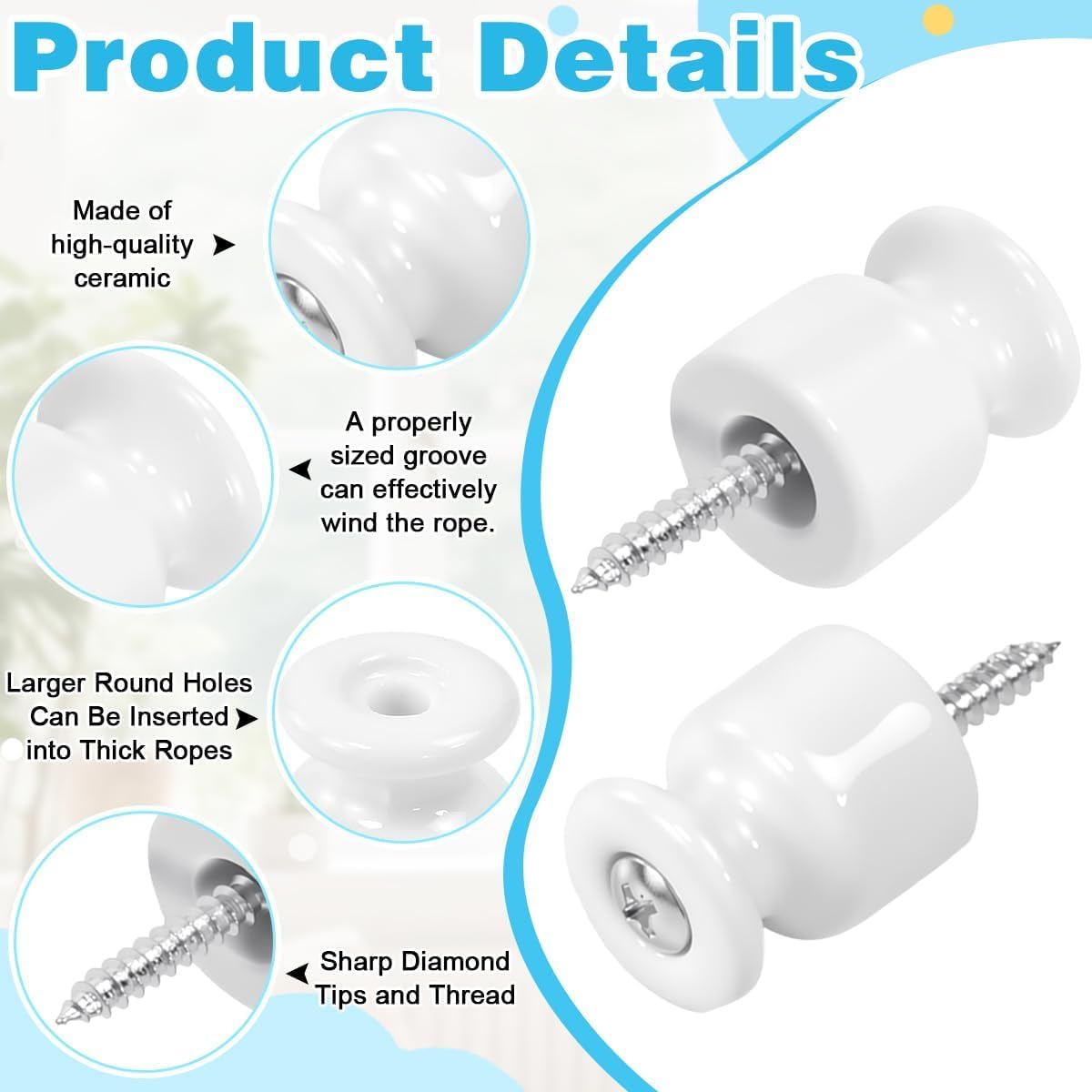 50PCS Aisladores de Porcelana para Cable Trenzado Ø19 mm, Abrazadera Cable Porcelana, Aisladores de Ceramica Blanco, Aislante dePorcelana con Tornillos y Tacos para Seguridad deCable Eléctrico