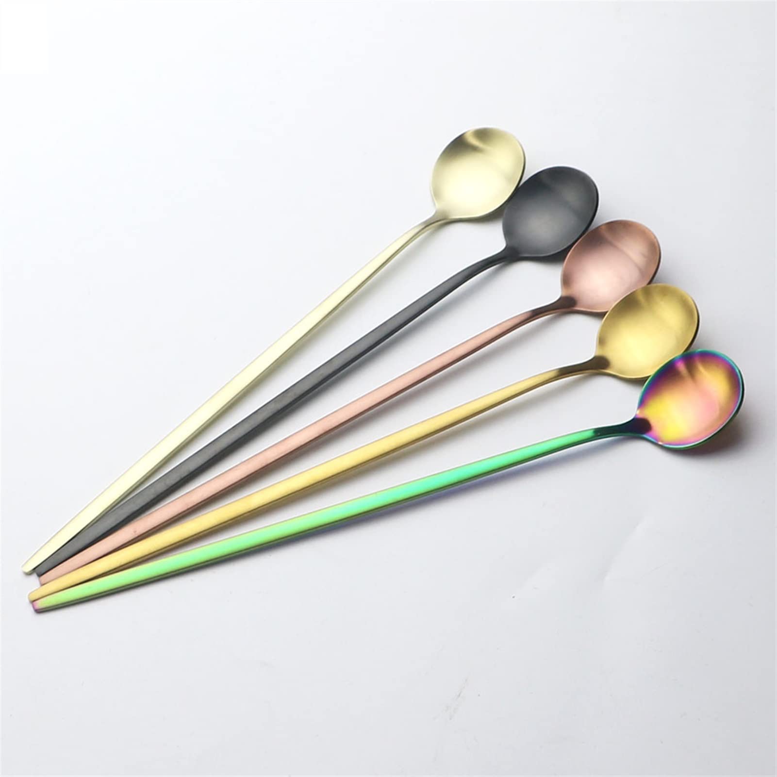 6 unids Cuchara de café de acero inoxidable de acero inoxidable con mango largo for beber cucharas de té de cocina Cocina for beber cubiertos de bebida caliente (Color : White Gold)