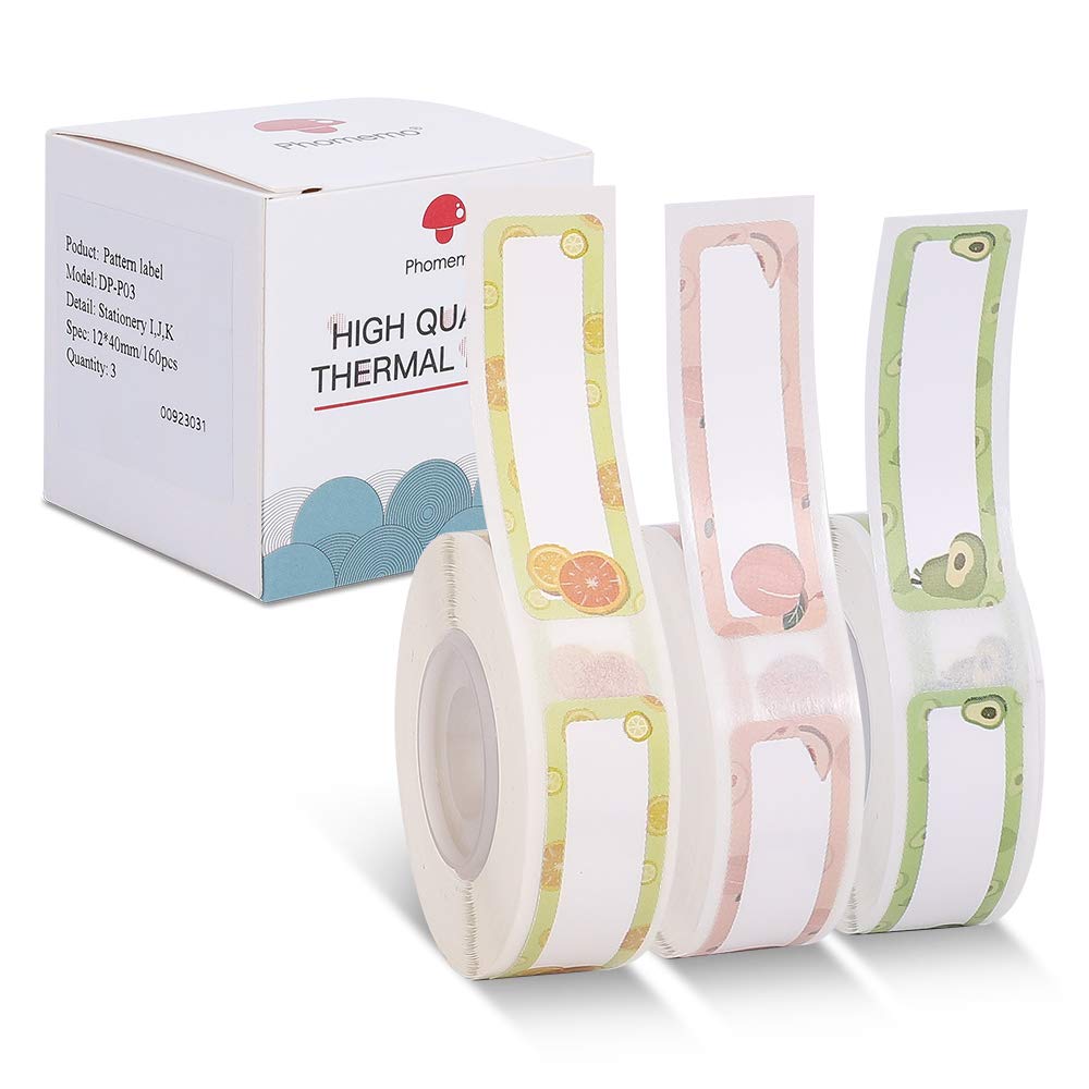 Phomemo D30 Adhesive Labels Fruit Patterns 0.47'' x 1.57'' (12mm X 40mm) 480 Labels, Self-Adhesive Thermal Label D30 Printing Paper Tape Compatible for D30 Portable Thermal Label Maker