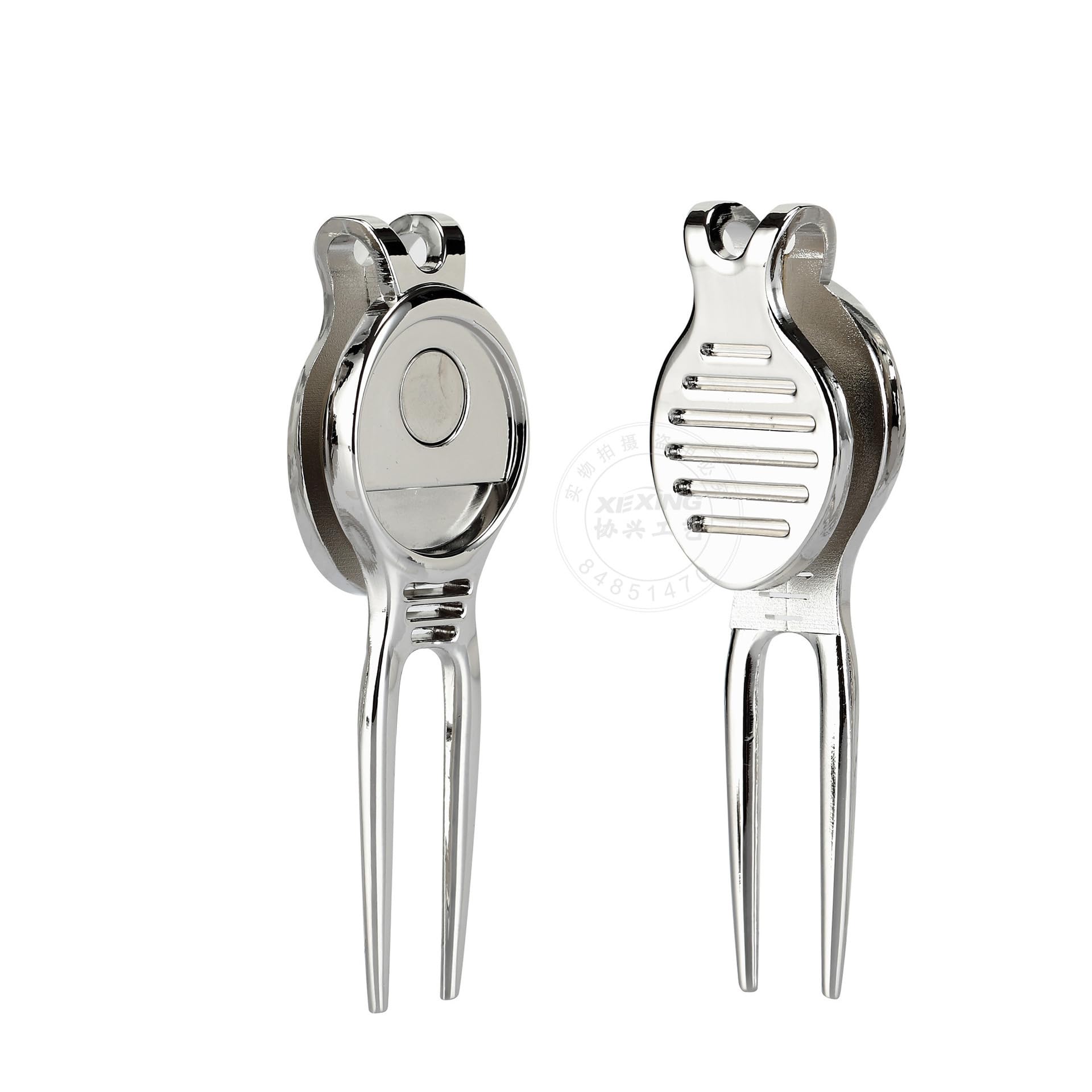 Golf Divot Tool Zinc Alloy Universal Golf Green Forks Repair Tool with Golf Ball Marker Stock Golf Forks with Back Clips
