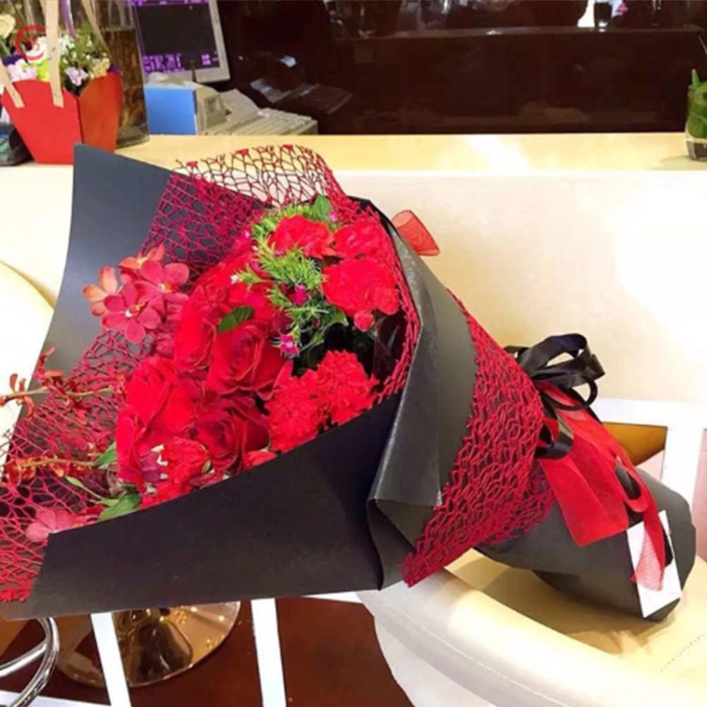 Lot De 57 Rouleaux De Papier Cadeau Noir Pour Bouquet De Fleurs De Noël, 57 X 57 Cm, Papier D