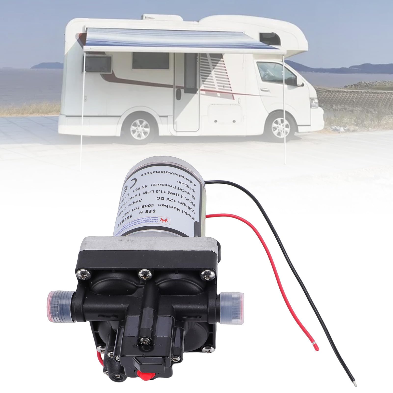 Jiawu Bomba de Agua Silenciosa para Vehículos Recreativos de 3,0 GPM para Vehículos de Acampada | Bomba de Agua Marina Autocebante de 12 V para Remolques | Metal Plata