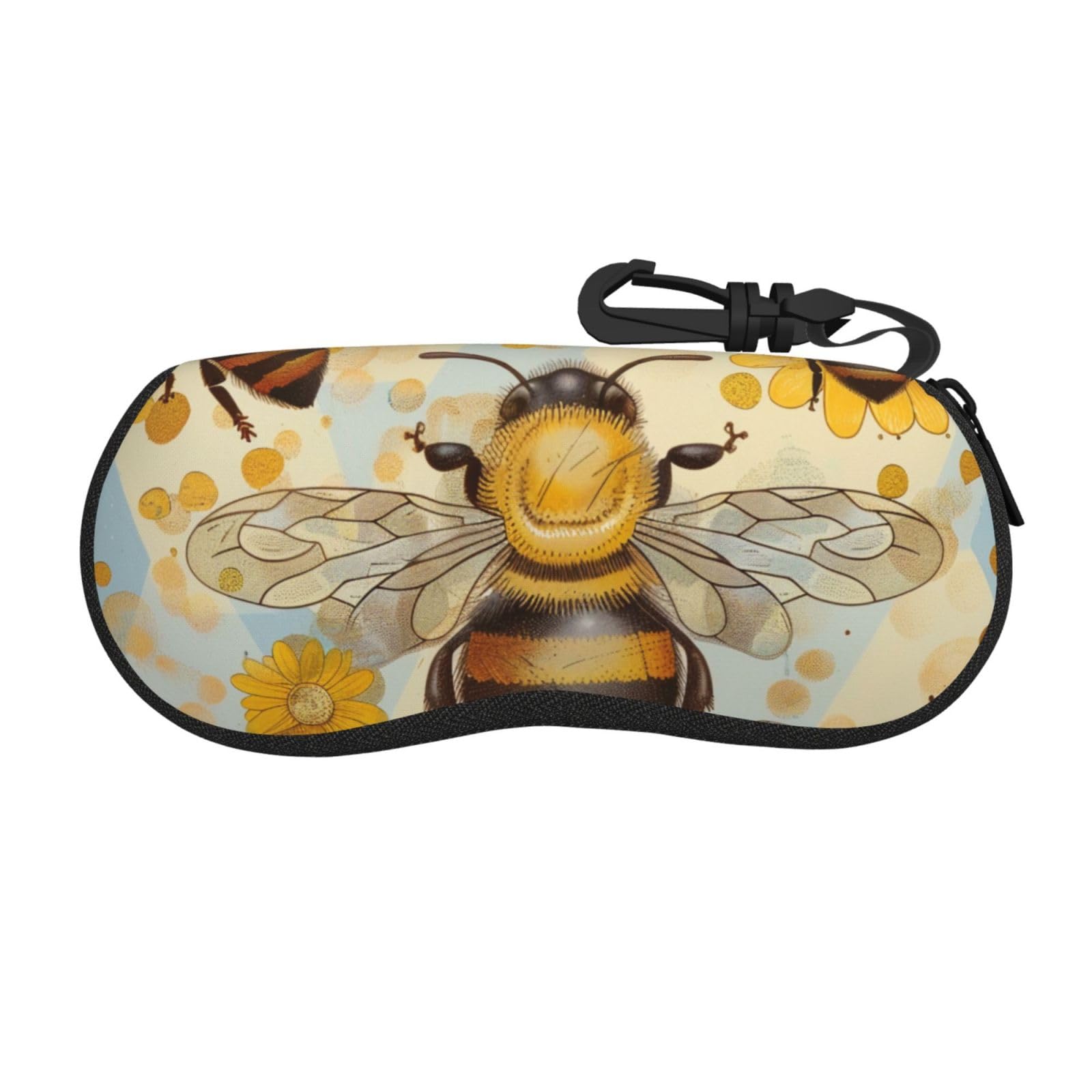 WPUTY Ultra-Light Neoprene Eyeglass Case with Keychain, Honey Bee Print Sunglasses Pouch Eyewear Protector for Glasses, Cosmetics & Gifts