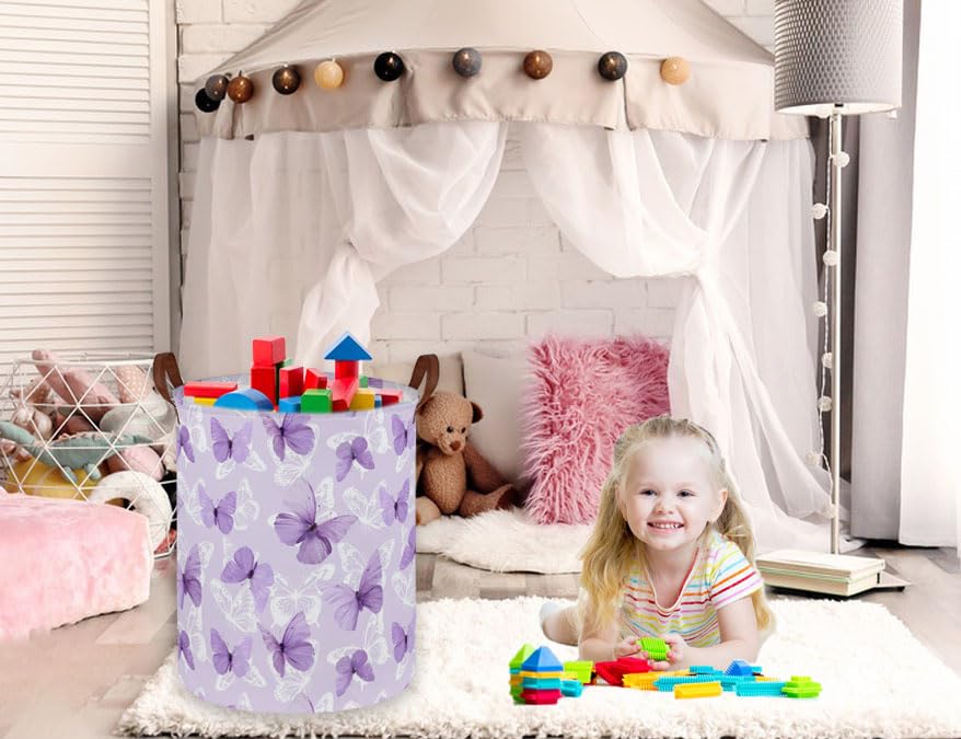 Image of Kids Laundry Hamper,Butterfly Laundry Basket Collapsible Girls Storage Baskets for Home Decor,Office,Toy Organizer,(Purple Butterfly