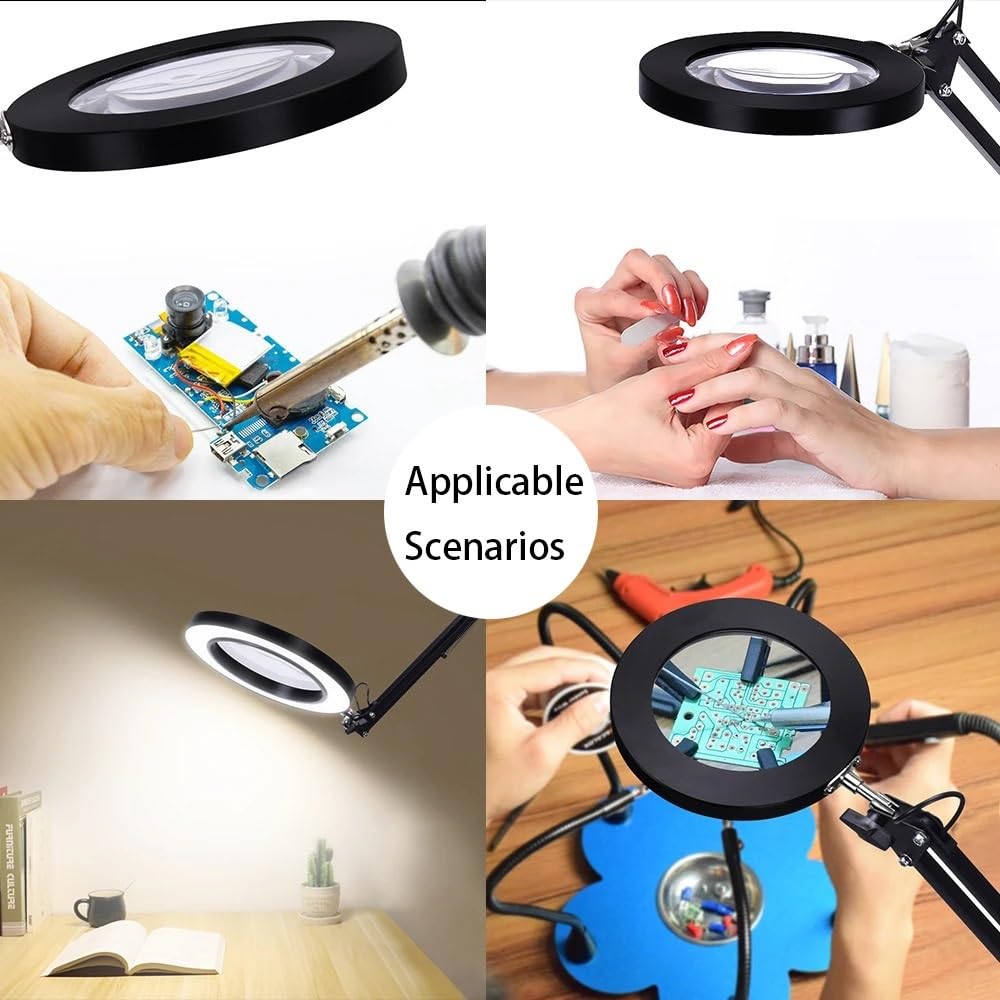 Accessori per microscopio da laboratorio Morsetto da scrivania Illuminazione Lente d'ingrandimento for saldatura con luce a LED Strumento di lettura for saldatura di terza mano Lampada da tavolo Lente