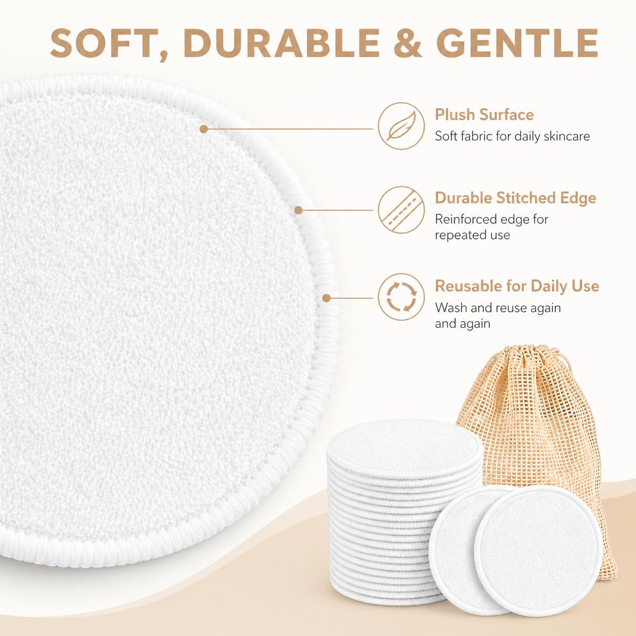 Runde wiederverwendbare Baumwoll-Rundstücke mit einem waschbaren Netz-Wäschesack, wiederverwendbare Make-up-Entferner-Pads für alle Hauttypen, weiche Wattepads zum Entfernen von Make-up, zur