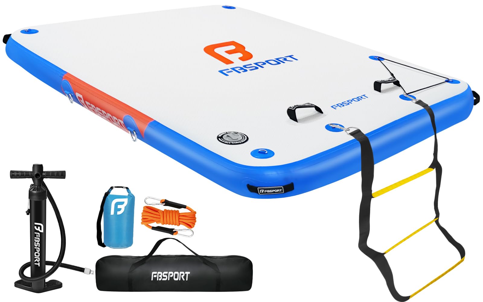 FBSPORT Inflatable Floating Dock,6ft/ 8ft/10ft Swim Air Platform Island Raft Mat with None-Slip Surface,6 Inch Thick PVC Construction,Floating Platform for Pool Beach Ocean