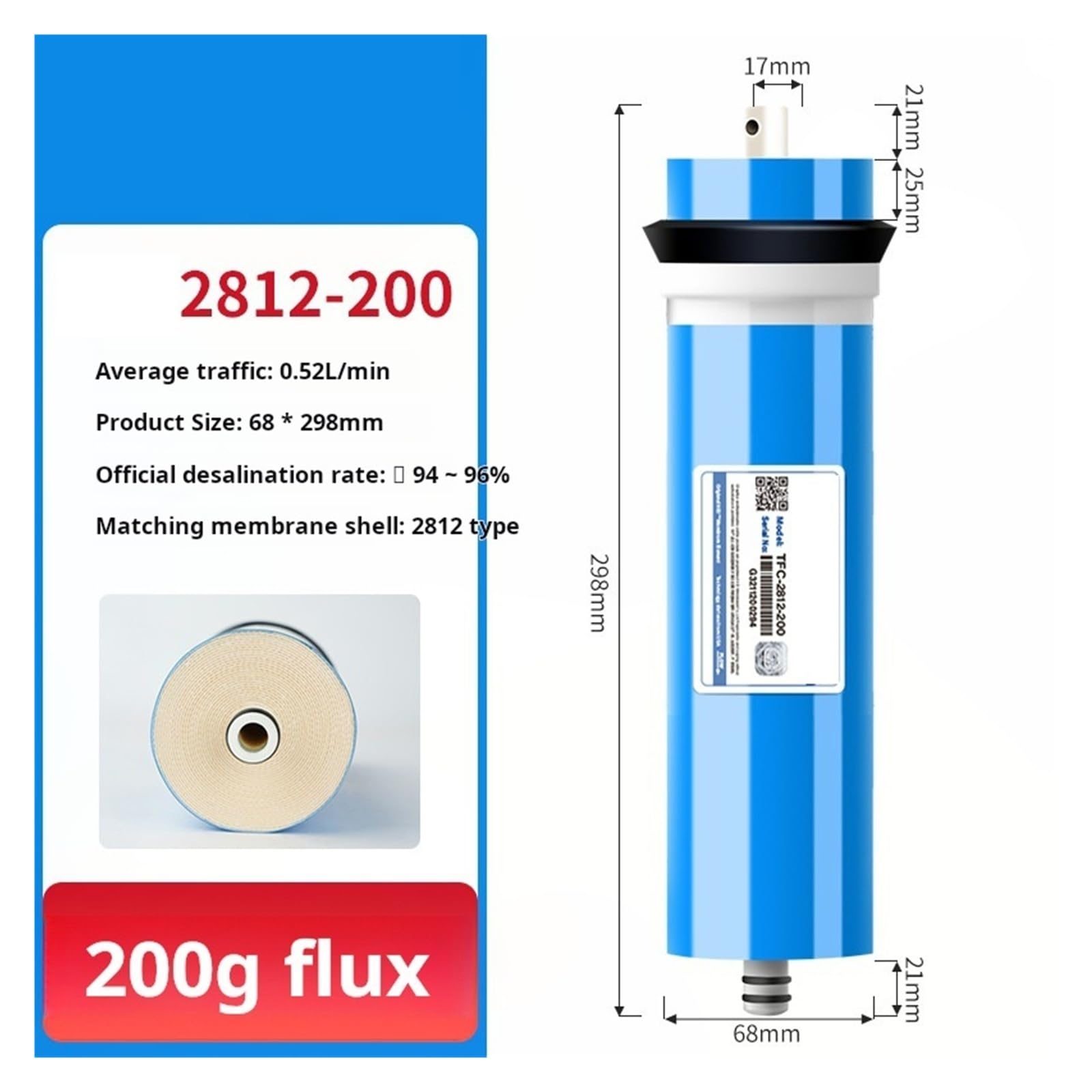 Filtr membranowy RO Element oczyszczający wodę Maszyna do odwróconej osmozy Oczyszczacz wody 75G 400G 600G(2812-200g)