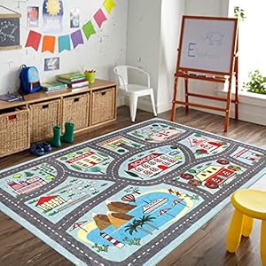 LIVEBOX Large Playroom Rug 5’x7′ Kids Play Mat for Classroom, Road Traffic Carpet for Boys Girls Playing Cars Toys, City Life Nursery Car Rug for Toddlers Bedroom Kids Room