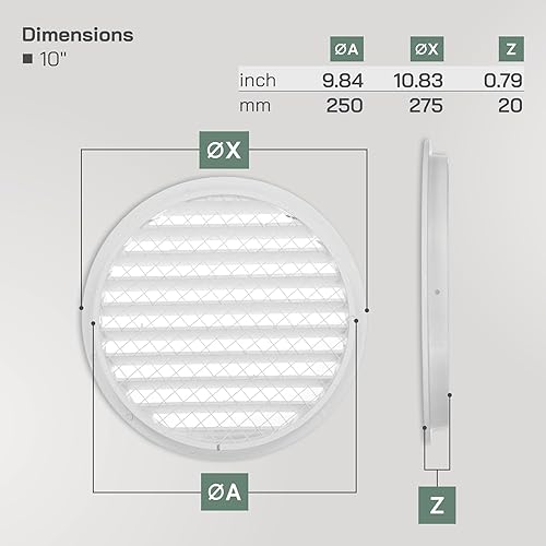 Miniatura 2 de Vent Systems Cubierta de ventilación blanca Soffit de 10 pulgadas - Rejilla redonda de ventilación de aire - Cubierta de parrilla - Pantalla de
