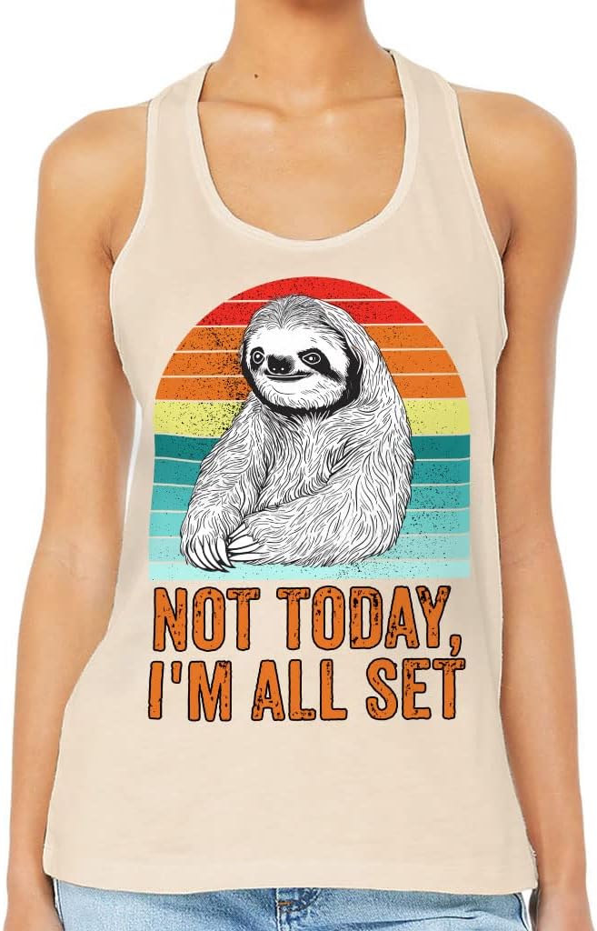 Not Today I'm All Set Women's Racerback Tank - Word Art Tank Top - Colorful Workout Tank - Natural, 2XL