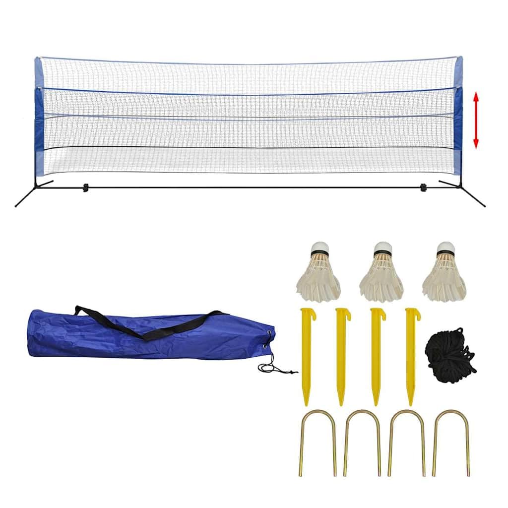 Set di reti da badminton con palloni, rete sportiva larga 500 cm per badminton, pallavolo e tennis, regolabile in altezza per giardino e spiaggia