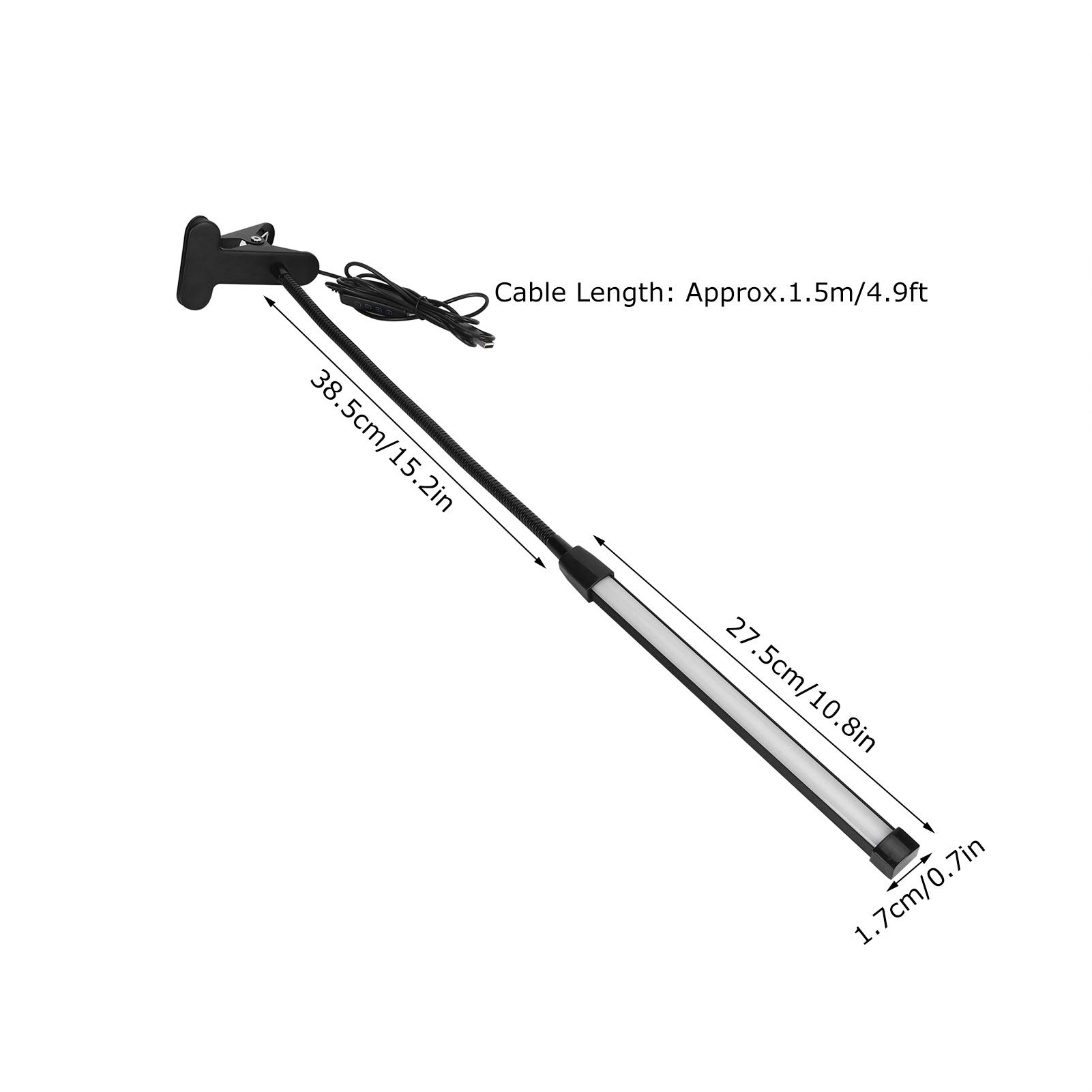Luce a clip LED alimentata tramite USB, lampada da lettura regolabile in luminosità e con temperatura di colore a 3 livelli, dotata di collo d’oca flessibile; luce per libri