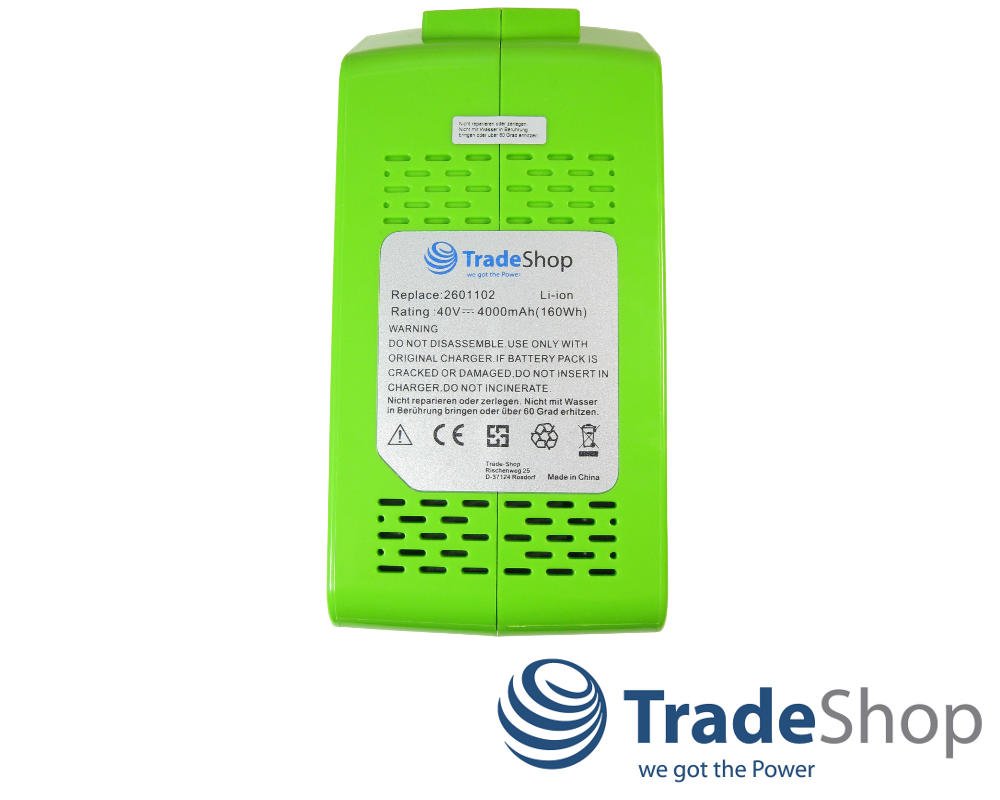 Trade-Shop Batería de ion de litio 40 V / 4000 mAh / 160 Wh compatible con cortasetos Greenworks G-MAX 22637T 22147T motosierra 20117 20077 podadora 20157