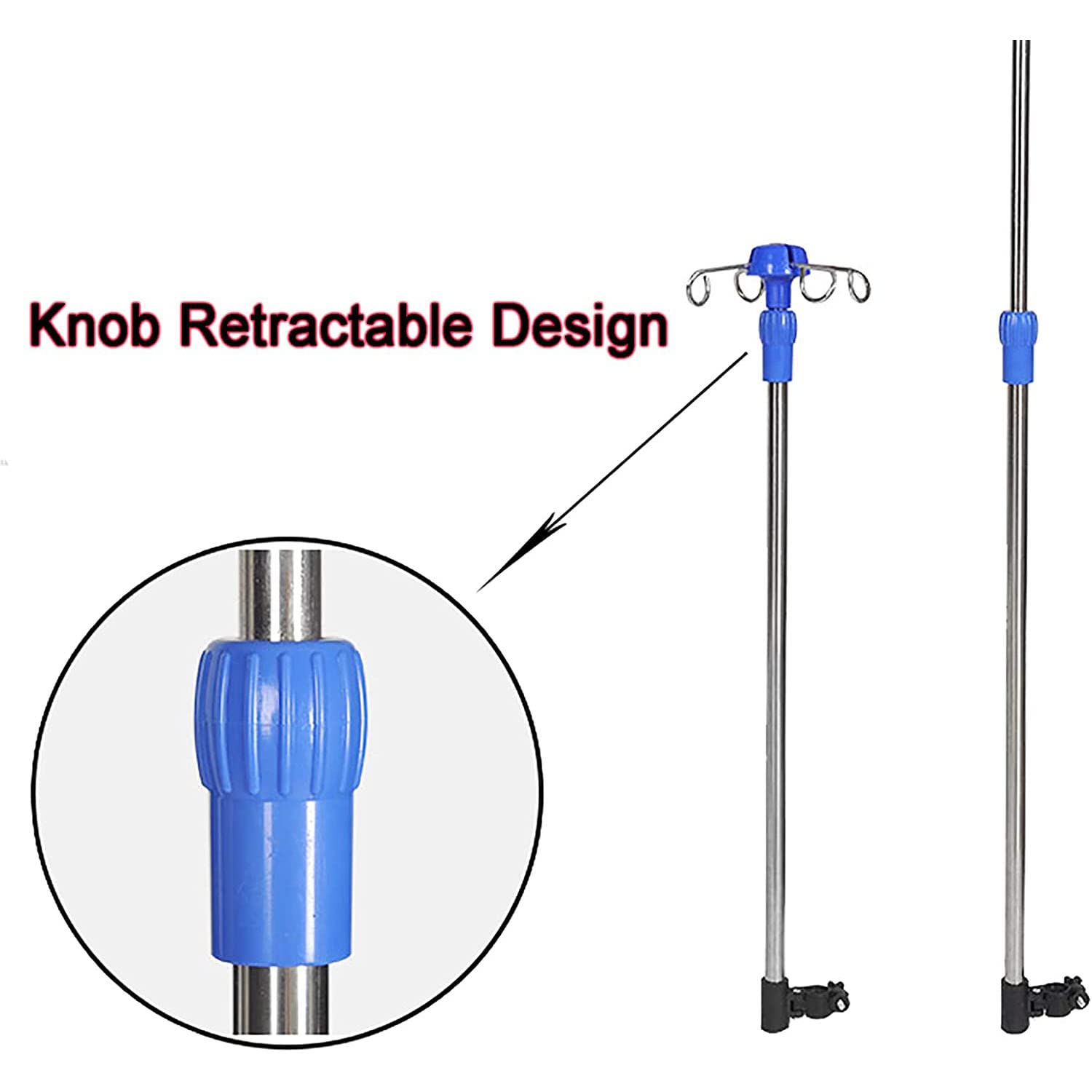 Soporte portátil para Bolsa intravenosa para Silla de Ruedas, Soporte para infusión de Acero Inoxidable de Altura Ajustable, Soporte para infusión de 4 Ganchos, Soporte para Silla de Ruedas
