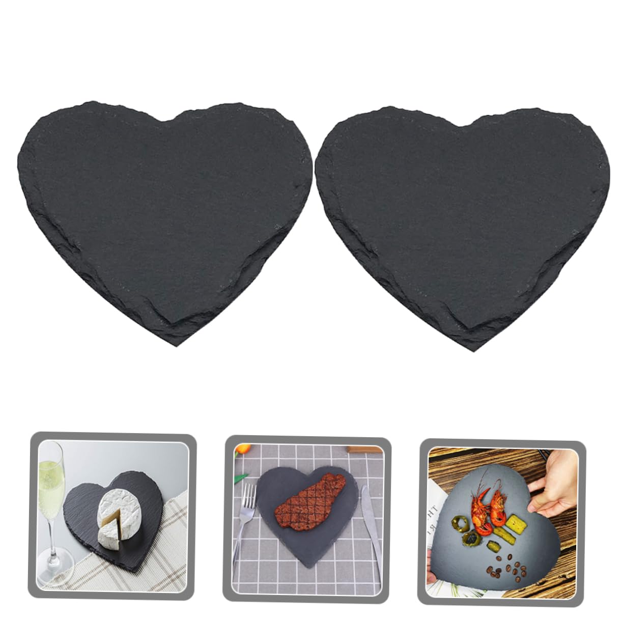 Cabilock 2piezas Platos Para Carne De Pizarra Natural Corazón Para Servir y Guardar Diseño Único