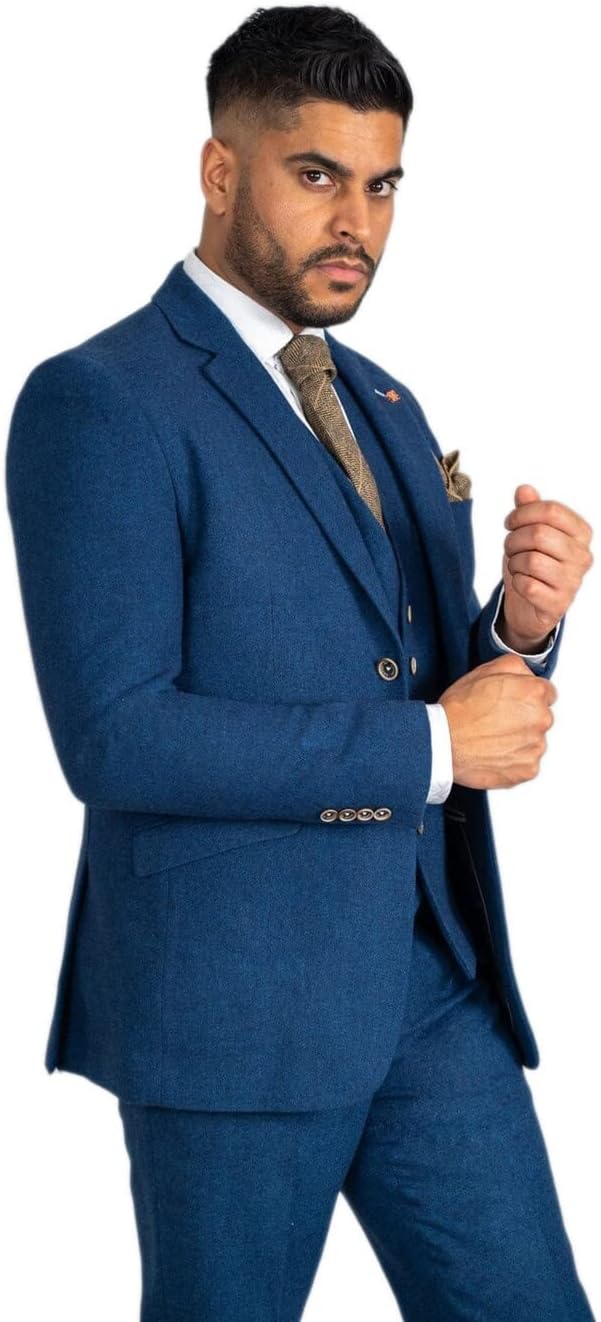 Men’s Tweed Wool Suit Wedding Slim Fit Matching Blue Set Sold Separately
