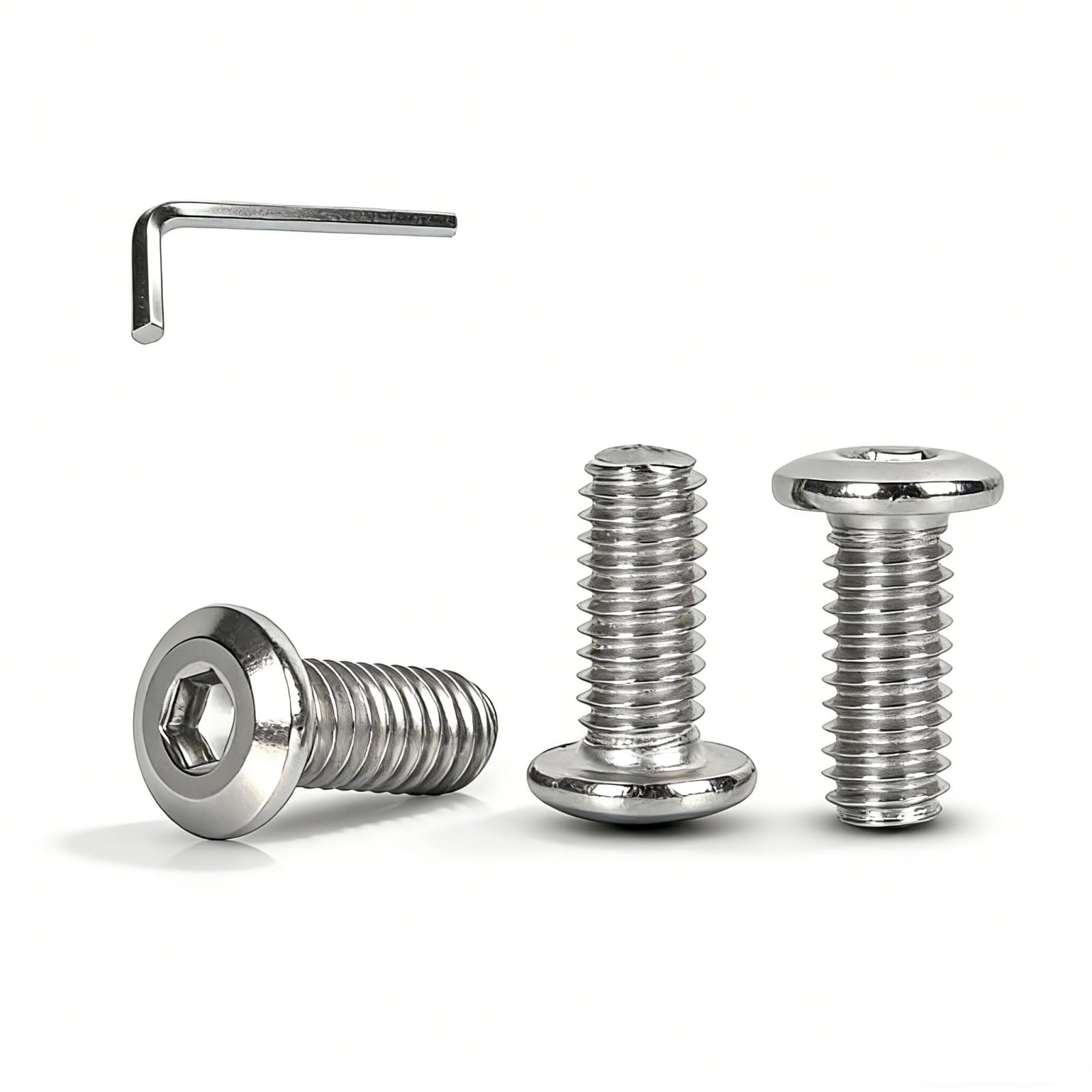 1/4"-20 x 3/8" Flat Head Hex Socket Cap Screws Bolts(50Pcs), 304 Stainless Steel (18-8,A2-70), Full Thread with Allen Key, Corrosion Resistant, Bright