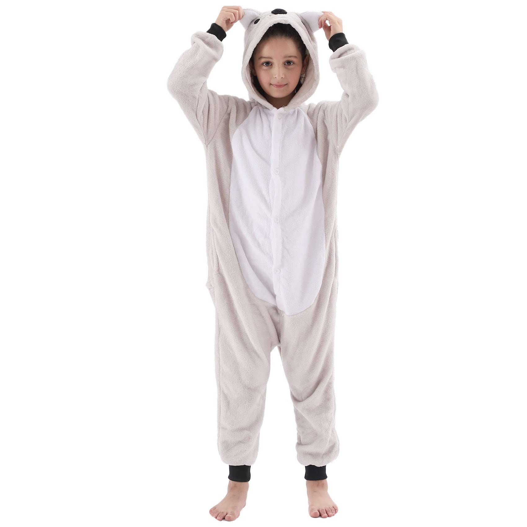 WAFUNNE Flannel Koala Bear Costume Cosplay Halloween Animal Onesie for Kids Adults Boys Girls Child Koala 110 - Image 3