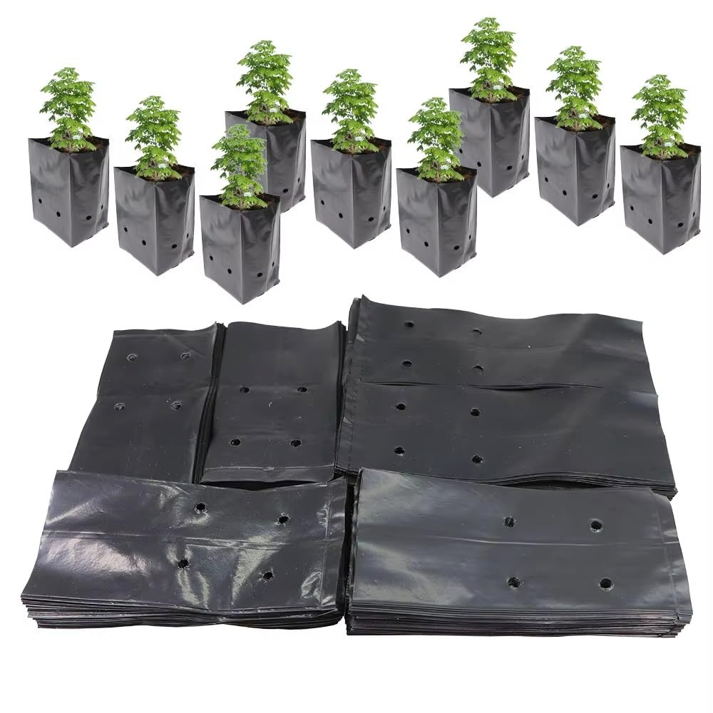 LXYTT Seedling Bags, Greenhouse 100PCS Black Plastic Seedling Bags Growing with Holes for Garden Plant Nursery Germination Nutrition Nursery Plant(10x12cm-100PCS)