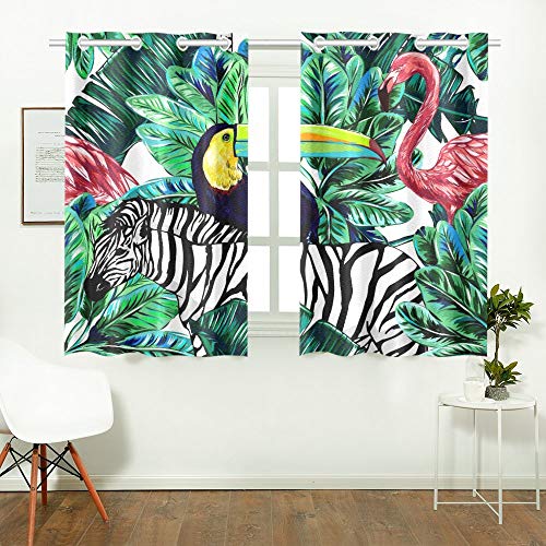 Enevotx Animal Flamingo Bird Zebra Palm Leaves Kitchen Curtains Window Curtain Tiers For Café, Bath, Laundry, Living Room Bedroom 26 X 39 Inch 2 Pieces #TOP1