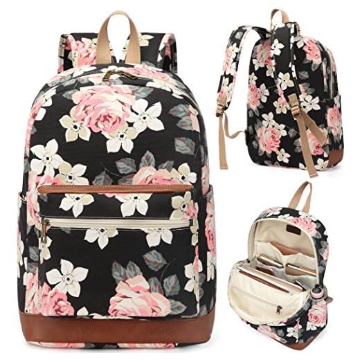 Kenox Girl's School Rucksack College Bookbag Lady Travel Backpack 14Inch Laptop Bag (Floral)