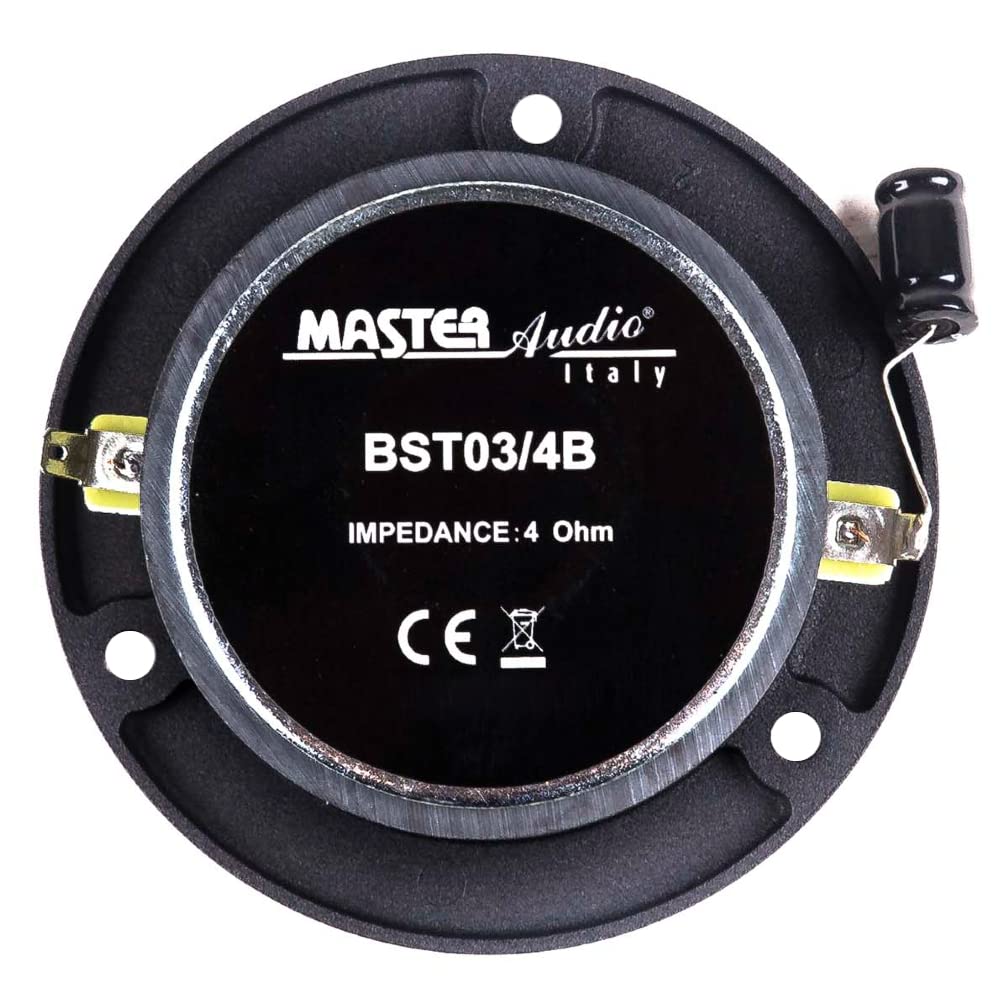 2 TWEETER MASTER AUDIO BST03/4B neri da 175 watt rms 350 watt max 9,7 cm di diametro e 105 db 4 ohm portiere sportelli auto con profondità 3,8 cm, a coppia