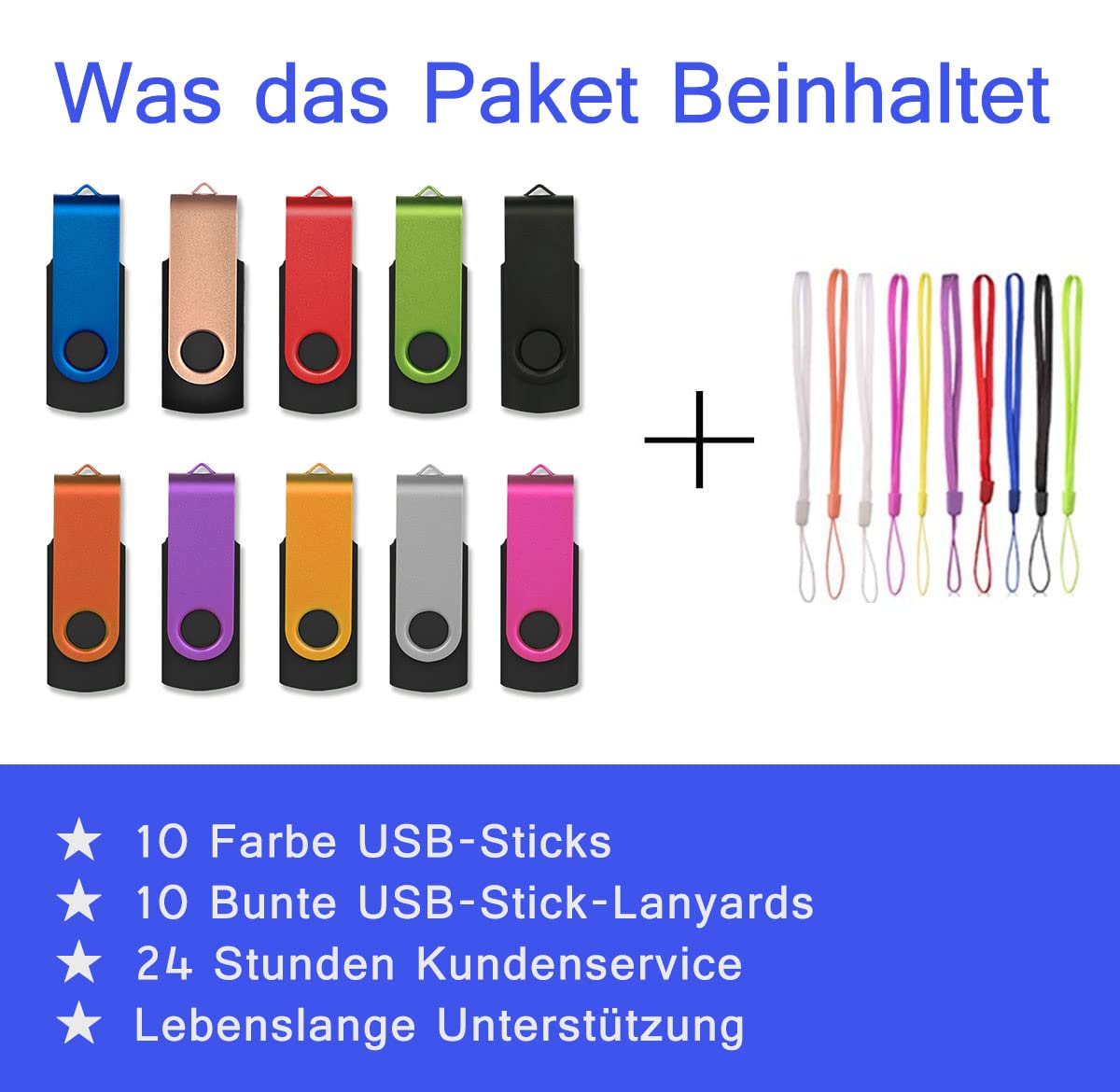 AreTop - Chiavette USB da 4 GB, 10 pezzi, 4 GB, in metallo rotato ad alta velocità, USB 2.0 Flash Drive (10 colori)