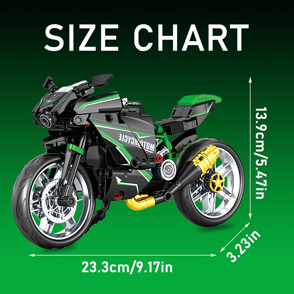 Blocs De Construction De Moto, Moto Modèle à Assembler,Collectionner Blocs Cadeau De Construction Pour Ados Et Adultes,Cadeau Pour Adultes Et Enfants, Décoration De Bureau, Diy 14+ (green)