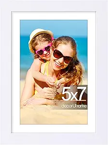decorUhome 5x7 Picture Frame, Display Photos 4x6 with Mat or 5x7 Unmatted, Engineered Wood Frame with Plexiglass for Wall and Tabletop Display, White, Set of 1