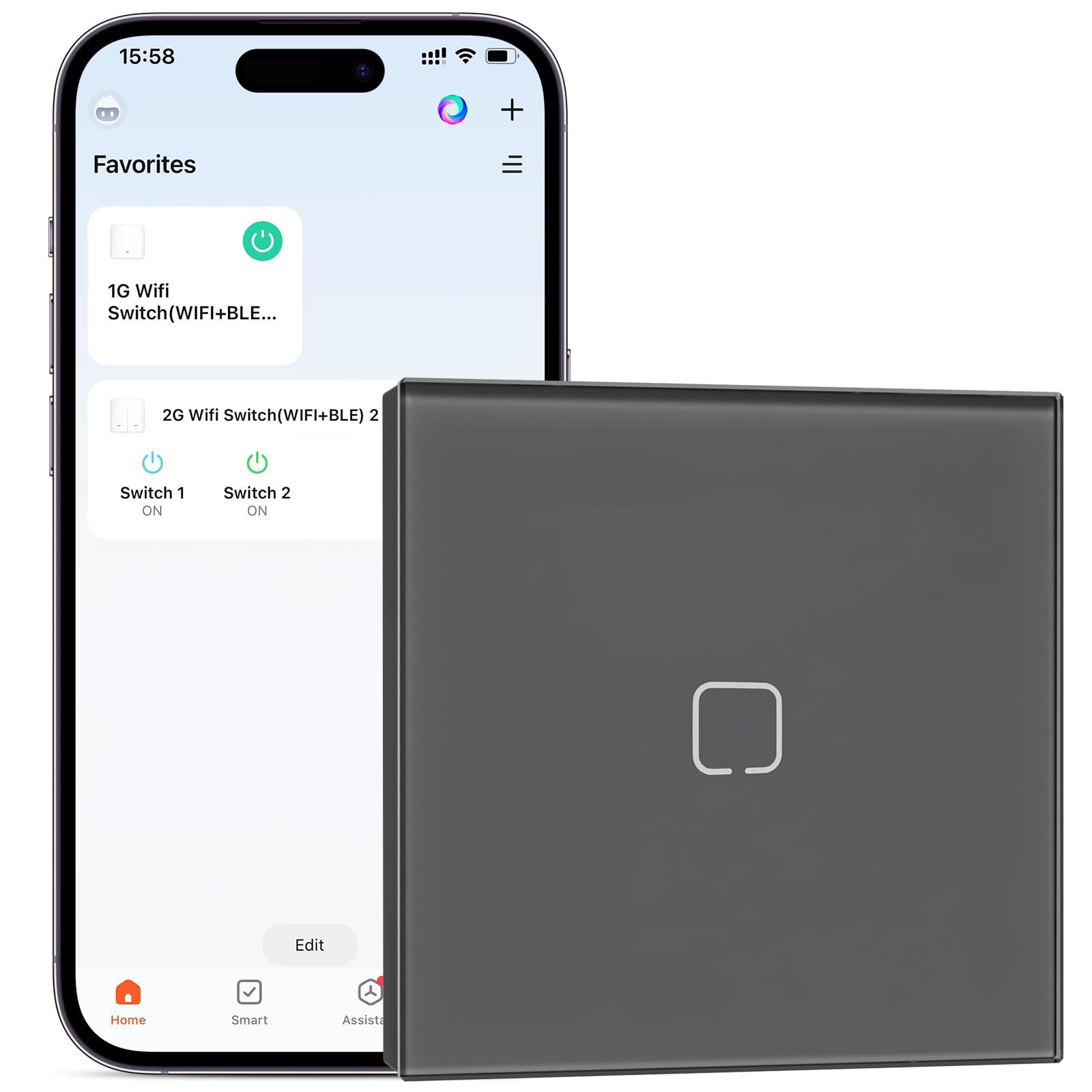 BSEEDLIFE Smart WiFi Light Switch,Intelligent Touch Wall Switch for Smart Home,Compatible with Alexa,Google Home(Via Tuya/Smart Life App),86 * 86mm 1 Gang,Grey(Neutral Wire Required)