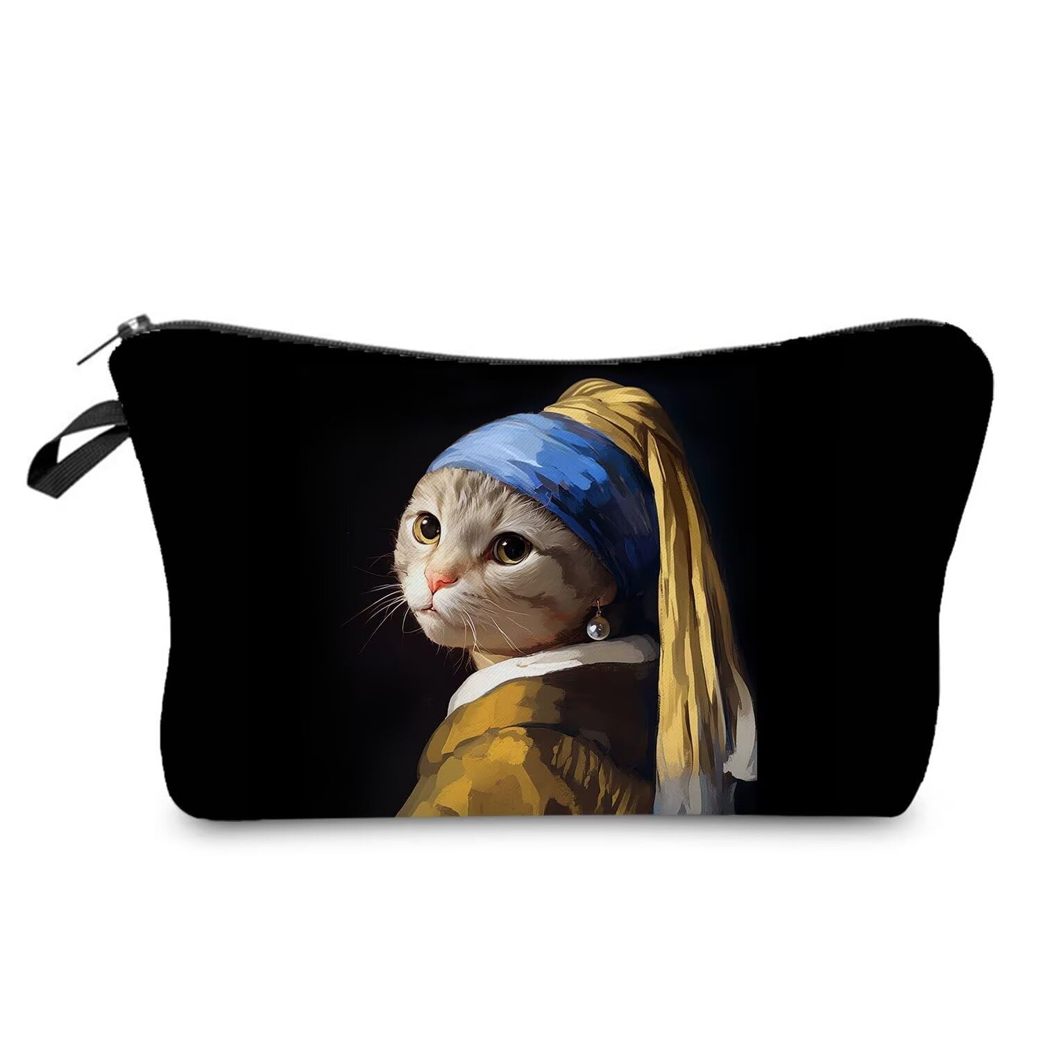 Livel lhood Cat with a Pearl Earring Makeup Bag Cute Small Organizer Zipper Pouch Cat with a Pearl Earring Cosmetic Bag Birthday Present for Women