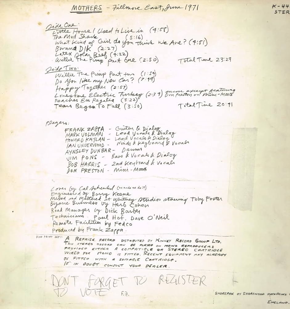 欧3discs LP Mothers Fillmore East - June 1971 ZR20038F Zappa Records /00780 The Mothers 1971 Fillmore Show (3LP): Amazon.ca: Music